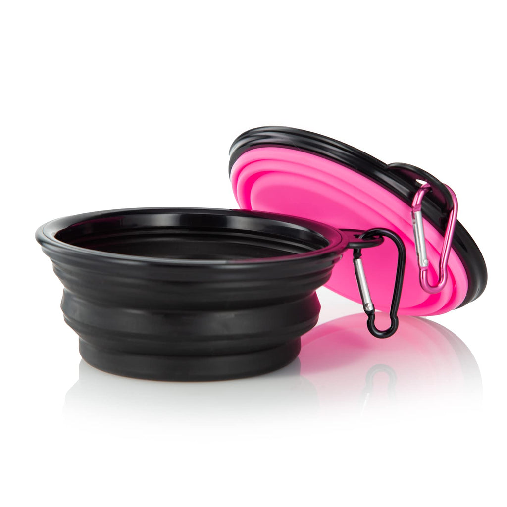Dog Bowl Pet Collapsible Bowls, 2 Pack Collapsible Dog Water Bowls for Cats Dogs, Portable Pet Feeding Watering Dish for Walking Parking Traveling with 2 Carabiners (Small, Black & Pink)