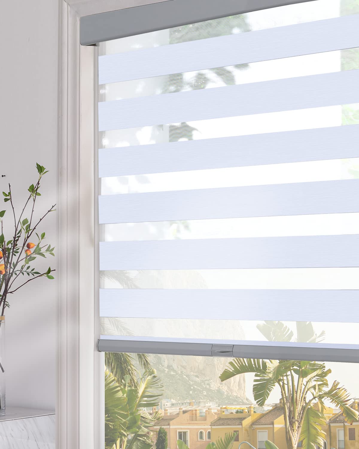 Persilux Custom Blinds Cordless Zebra Blinds for Windows with Upgraded Cassette Light Filtering Dual Layers Sheer Roller Blinds Thermal Insulated for Office, Living Room, Bedroom and Kitchen Beige