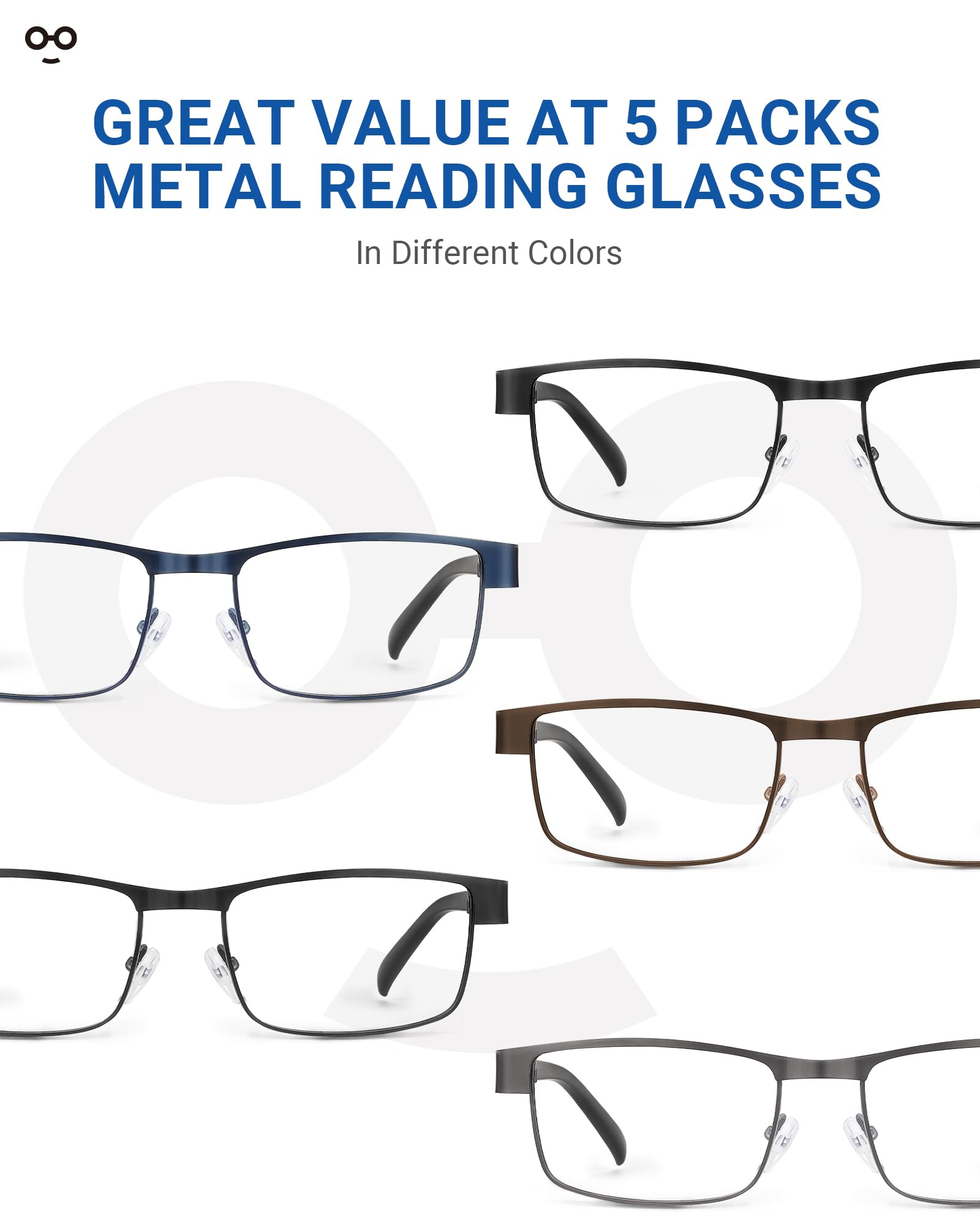JOLISU 5PCS Reading Glasses Men - Blue Light Blocking Computer Metal Thin Frame Readers For Mens/Women （0.5）