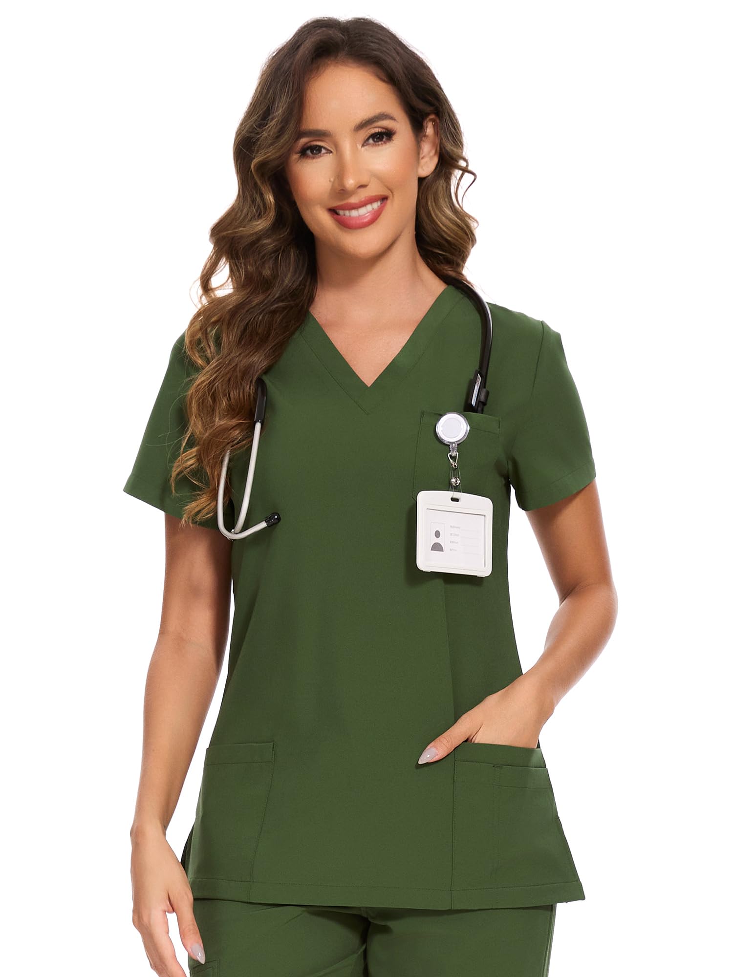 COZYFIT Scrub Tops for Woman - Soft Stretch, V-Neck Top Scrubs with 3 Pockets, Easy Care for Women