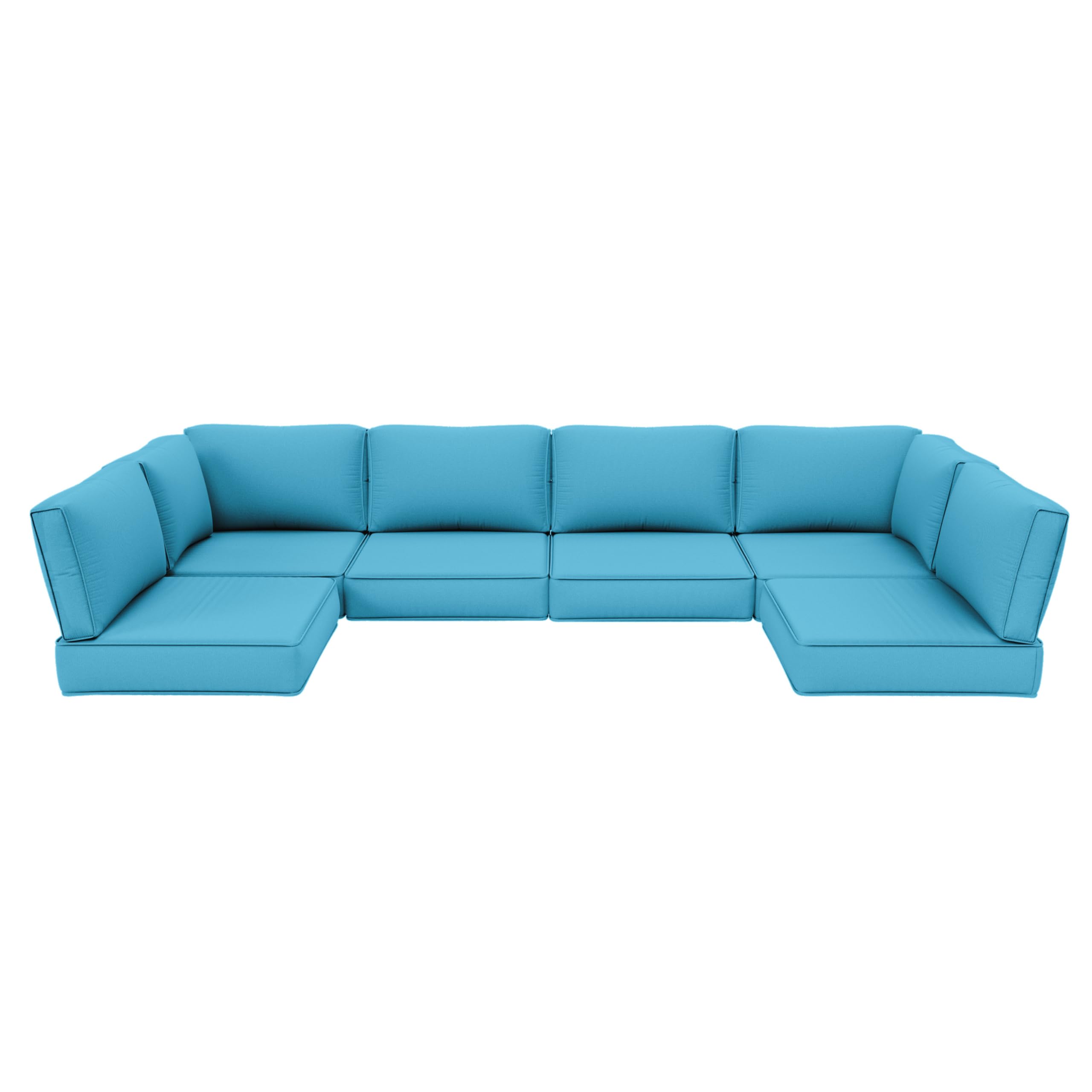 Outdoor Furniture Replacement Cushions, 5" Foam Foam High-Density, Fits 6-seat Sectional Rattan Conversation Set, 14 Piece Patio Water-Resistant Replacement Sofa Cushions, Liner&Cover