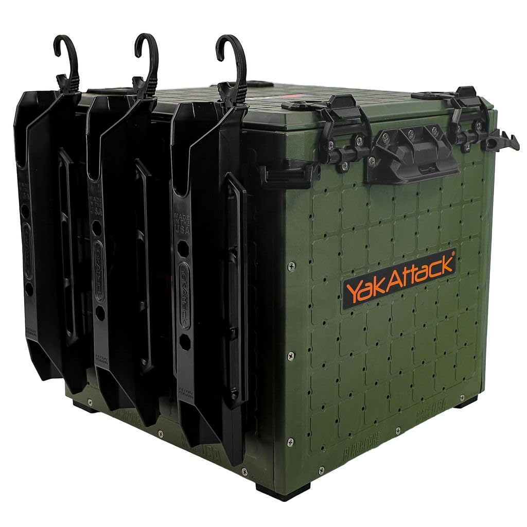 YakAttack BlackPak Pro 13" x 13" Fishing Crate with 3 Rod Holders - Battleship Grey | Compact Tackle Storage Box & Gear Organizer for Kayaks | Lightweight, Durable & Customizable Marine Accessory