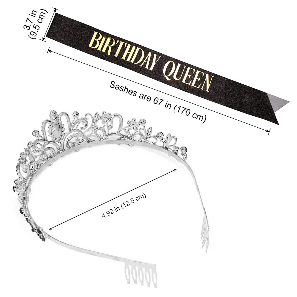 COCIDE Birthday Silver Tiara and Crowns Kit - Silver Tiara, Crown, Sash, Rhinestone Headband, Glitter Sash for Women & Girls Birthday Party Decorations