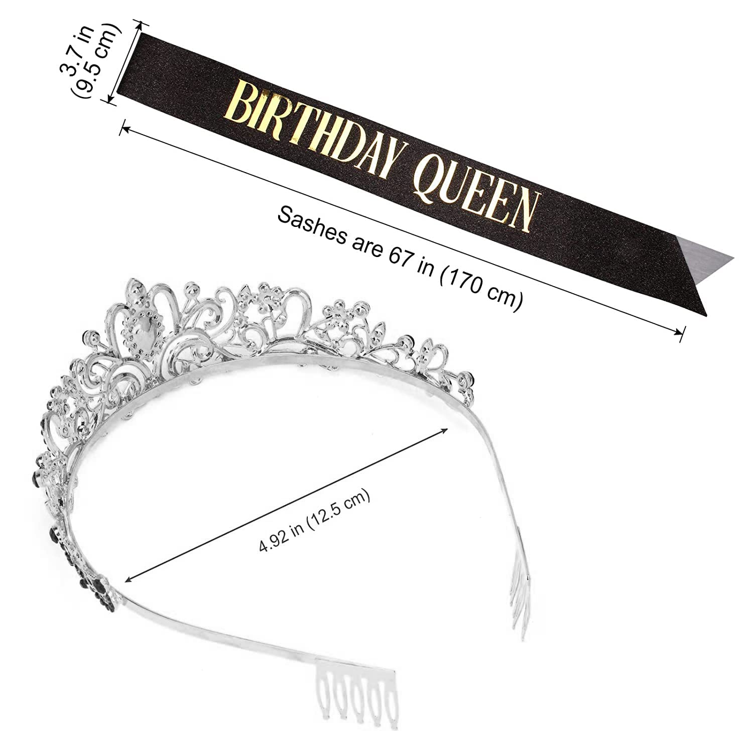 COCIDE Birthday Silver Tiara and Crowns Kit - Silver Tiara, Crown, Sash, Rhinestone Headband, Glitter Sash for Women & Girls Birthday Party Decorations