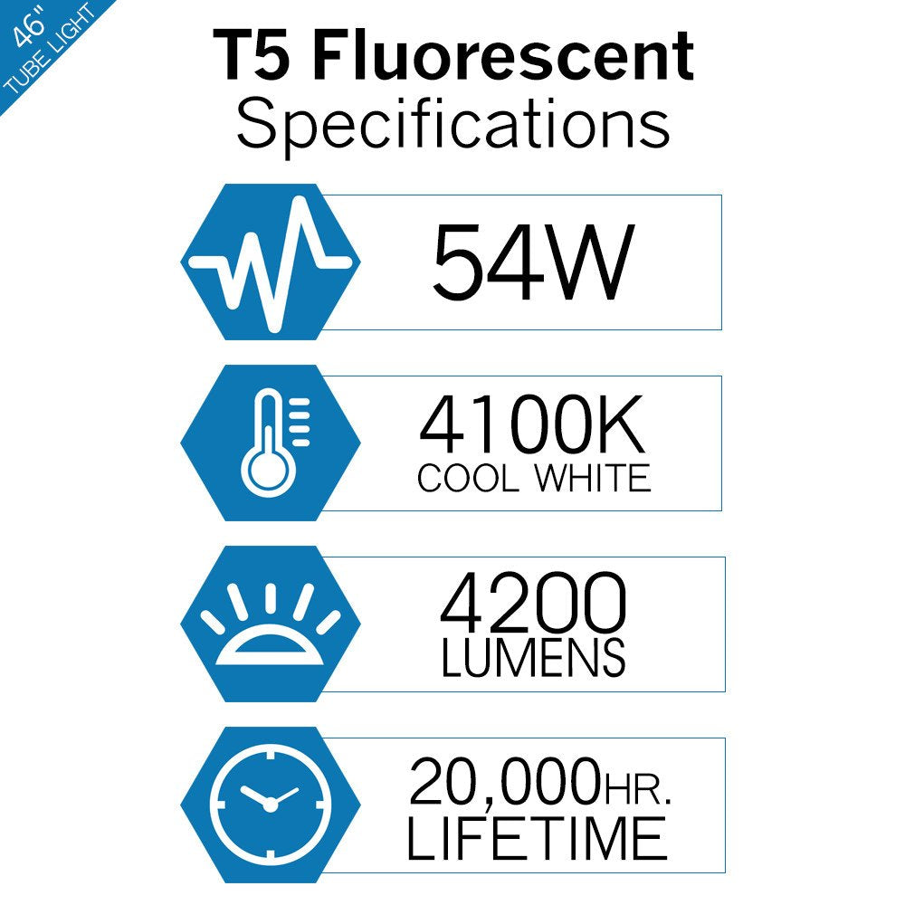 LUXRITE F54T5/841/HO 54W 46 Inch T5 Fluorescent Tube Light Bulb, 4100K Cool White, 4200 Lumens, G5 Mini Bi-Pin Base, LR20770, 4-Pack