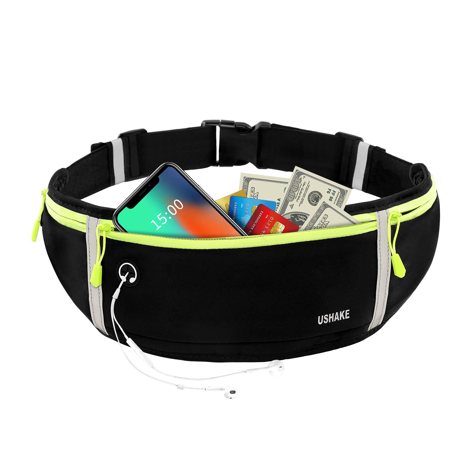 USHAKE Slim Running Belt, Workout Fanny Pack for Men Women,Exercise Waist Pack for Apple iPhone Holder, Runner Belt for Running Walking Cycling Camping Gym Black