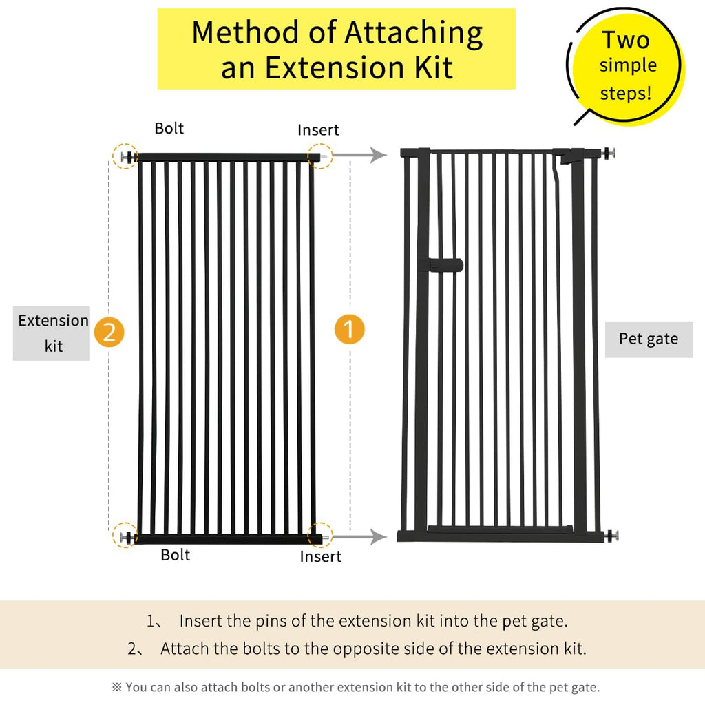 Lumizone Extra Tall Cat Gate Extension Kit 55.12" High 4.13" Wide Black | Tall Pet Gate Dog Gate for Doorway Hallway Stairs Pressure Mounted Extra Wide 1.37" Gap No Drilling