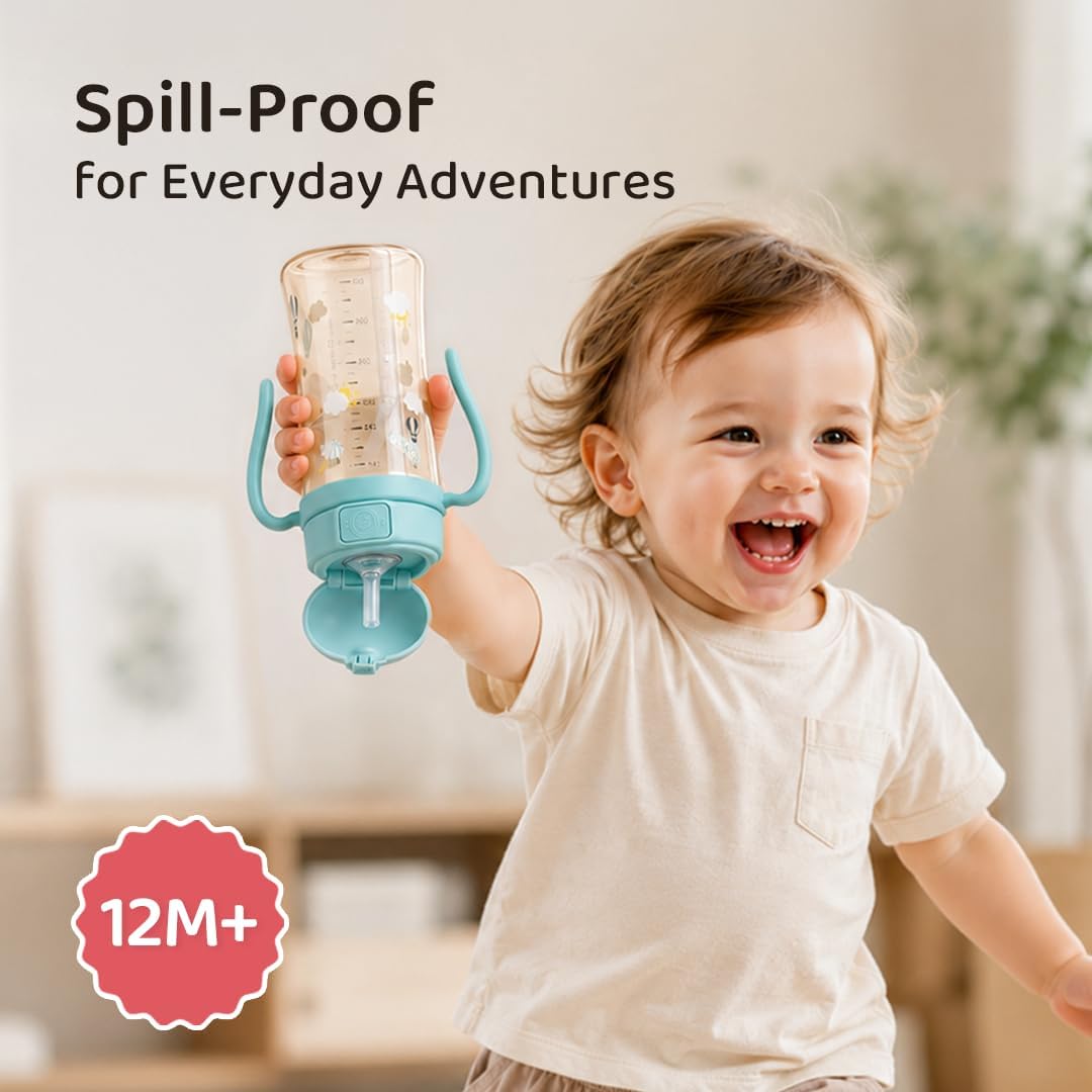 GROSMIMI PPSU Baby Straw Cup Stage 2, 12M+, Spill-Proof, 10oz (Unicorn)