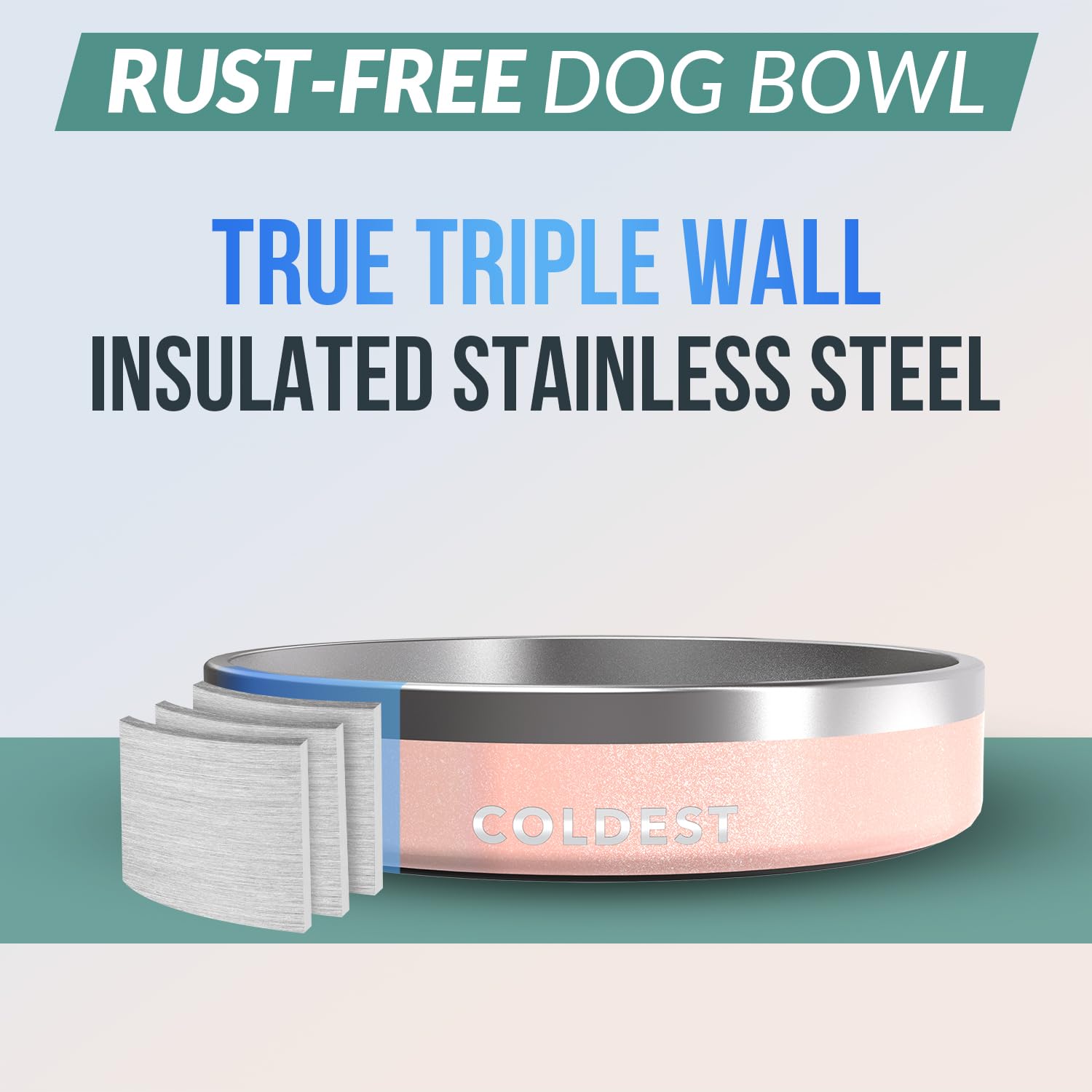 Coldest Dog Bowl - Anti Rust Metal, Non Slip, 3 Layers Insulated Stainless Steel Dog Bowls - Spill Proof & Heavy Duty - Water Bowl for Dogs, Cats & Pets, Dish Washer Safe (21 oz, Mars Red Glitter)