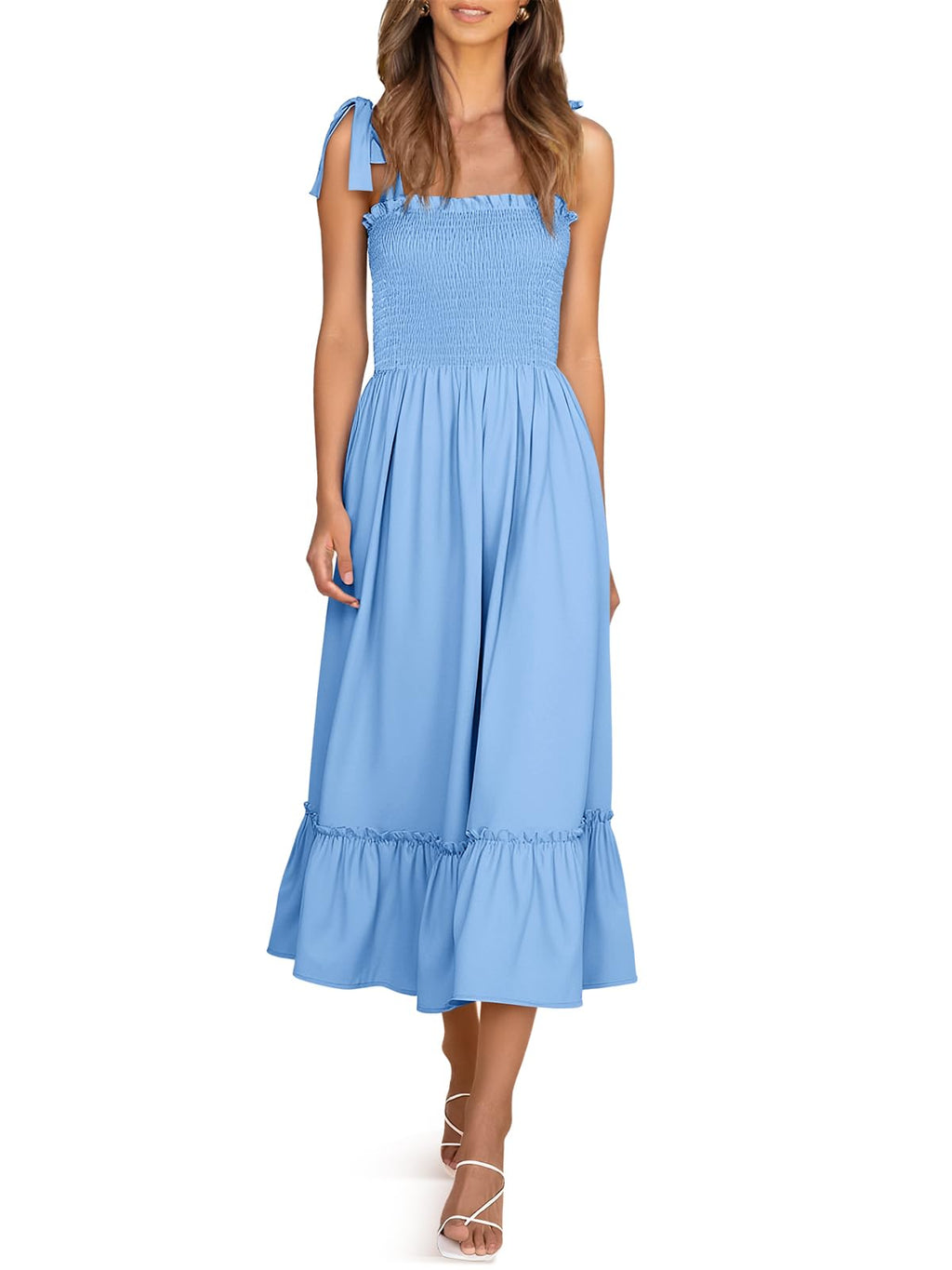 Imily Bela Womens Summer Floral Maxi Dress Boho Tie Strap Sleeveless Smocked A Line Beach Sundress Long Dresses