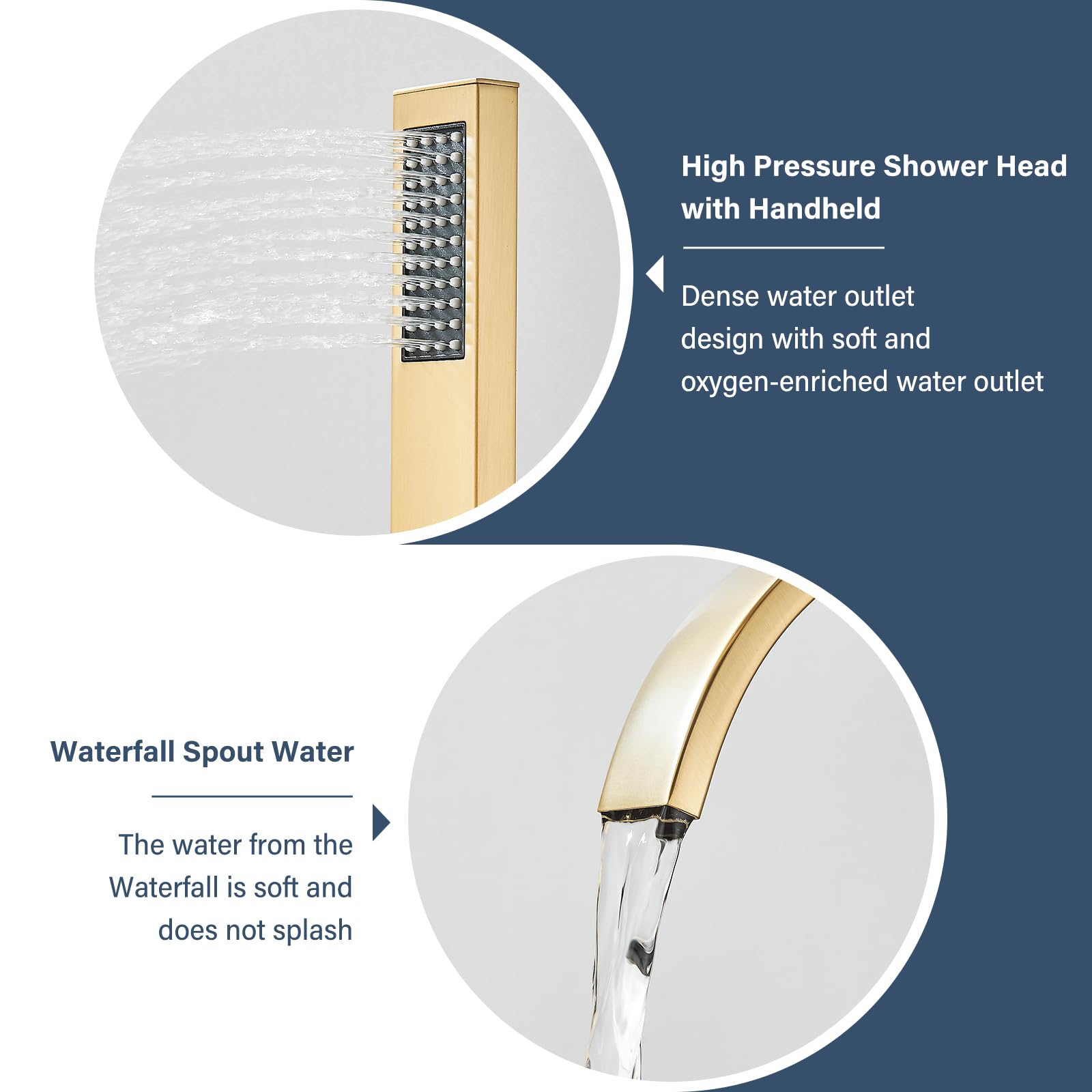 Brushed Gold Freestanding Bathtub Faucet with Hand Shower Tub Filler Faucet Floor Mounted High Flow Single Handle Bath Filler Solid Brass