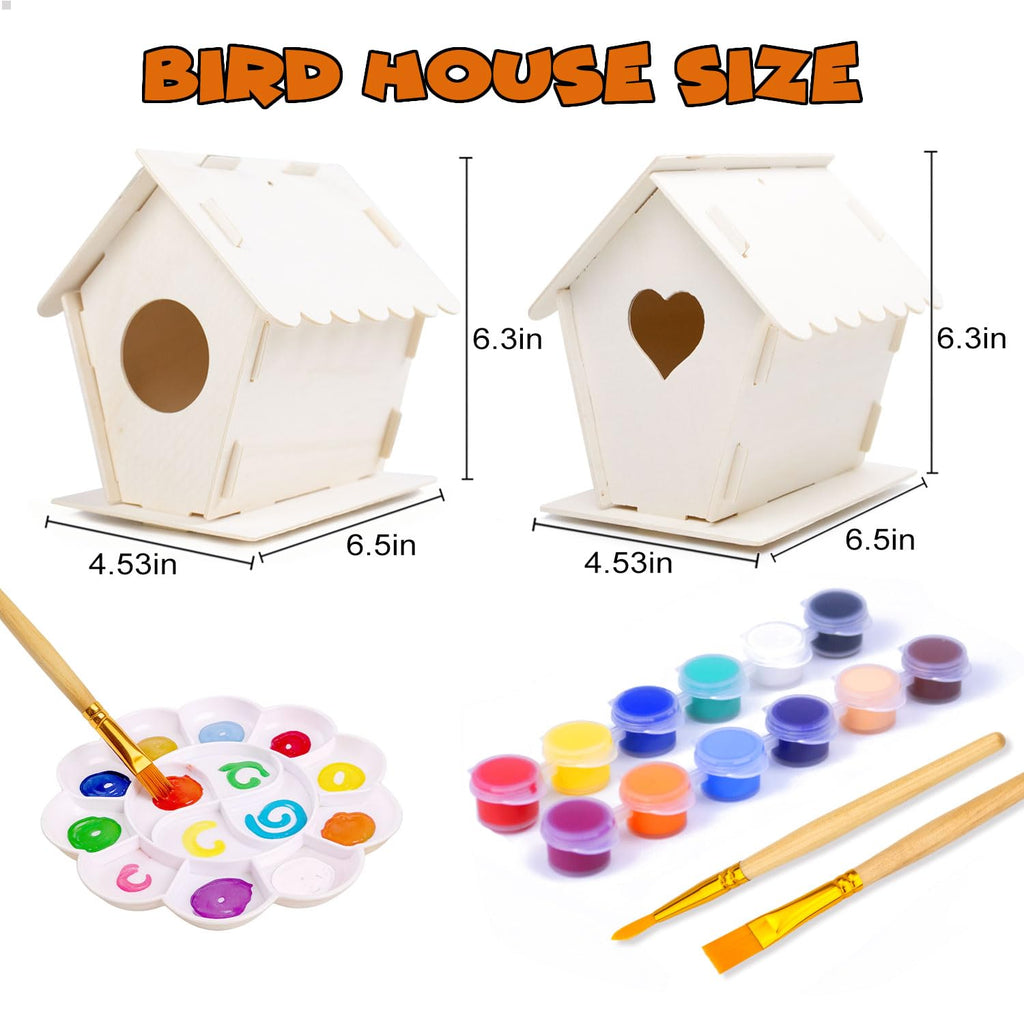 hapray 12 Pack Bird House Kit, DIY Birdhouse Kits, Wooden Crafts Arts for Children to Build and Paint (Includes Paints & Brushes) for Kids Girls Boys Toddlers Halloween Christmas Gift