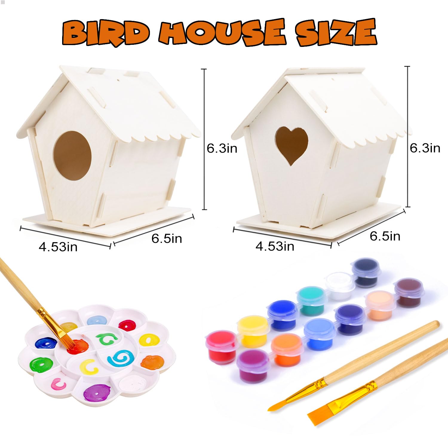 hapray 12 Pack Bird House Kit, DIY Birdhouse Kits, Wooden Crafts Arts for Children to Build and Paint (Includes Paints & Brushes) for Kids Girls Boys Toddlers Halloween Christmas Gift