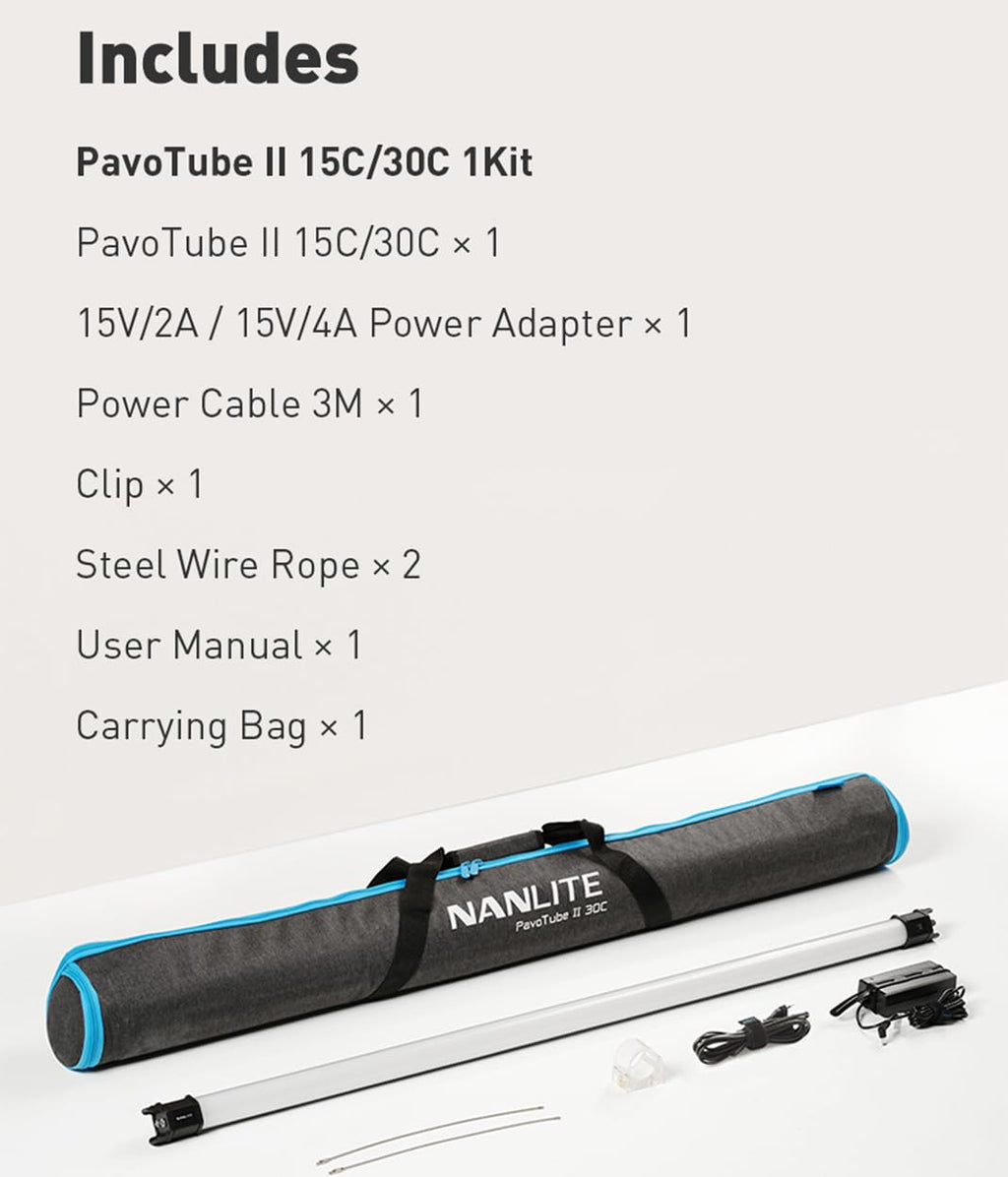 NANLITE PavoTube II 6C LED RGB Tube, 2700K-7500K Ultra-Wide Color Temperature, 2.4GHz Wireless Control Portable Handheld Photography Lighting Stick