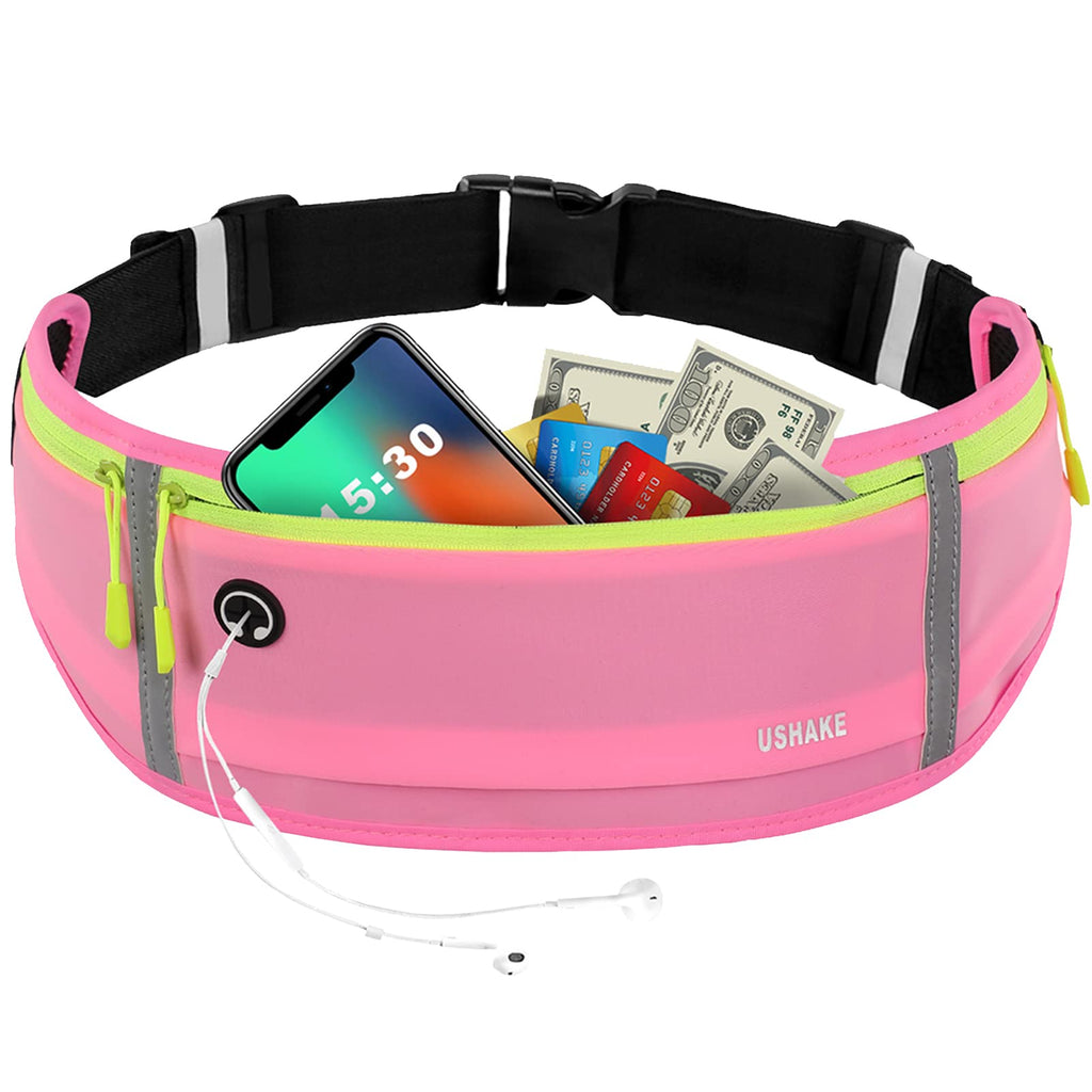 USHAKE Slim Running Belt, Workout Fanny Pack for Men Women,Exercise Waist Pack for Apple iPhone Holder, Runner Belt for Running Walking Cycling Camping Gym Black