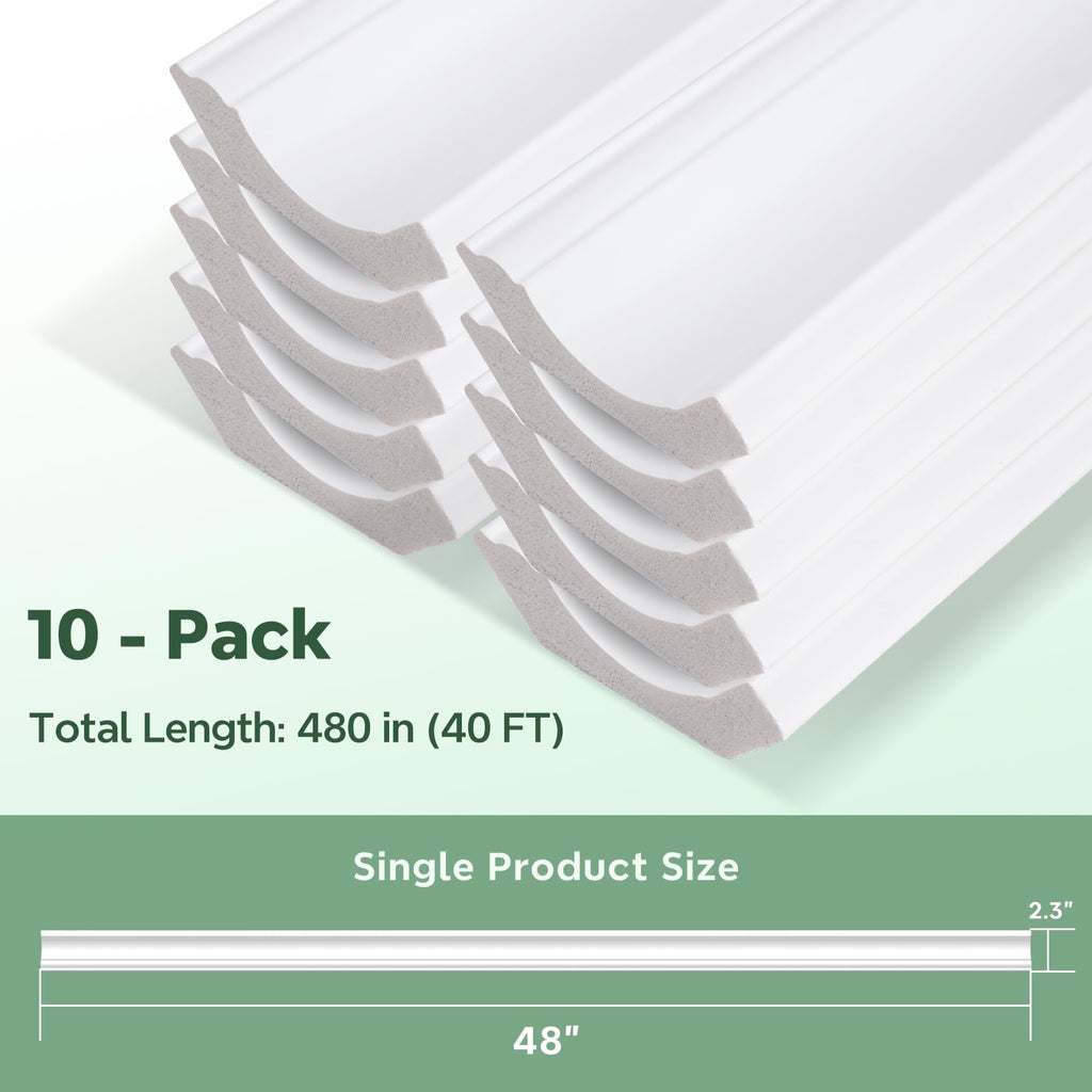 STICKGOO Ceiling Crown Molding Trim 10-Pack 40Ft in Total Length, High-Impact Polystyrene Decorative Ceiling Molding Bars -Installed with Glue, White (Adhesive not Included)