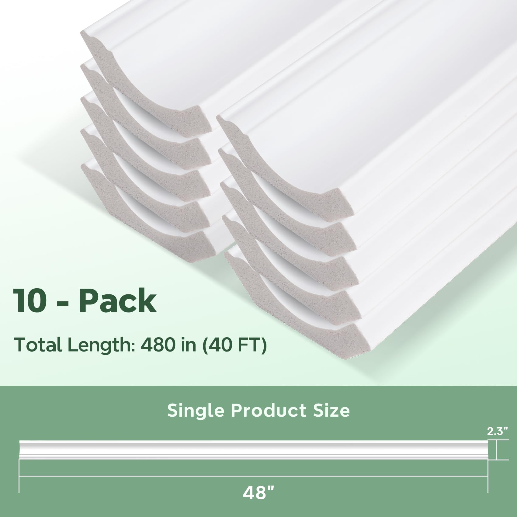 STICKGOO Ceiling Crown Molding Trim 10-Pack 40Ft in Total Length, High-Impact Polystyrene Decorative Ceiling Molding Bars -Installed with Glue, White (Adhesive not Included)