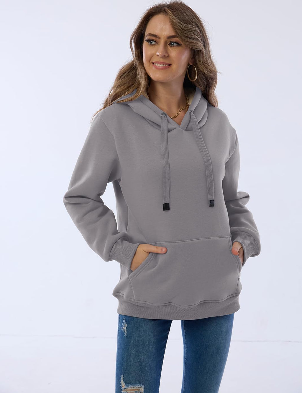 Haellun Womens Casual Winter Warm Fleece Sherpa Lined Pullover Hooded Sweatshirt