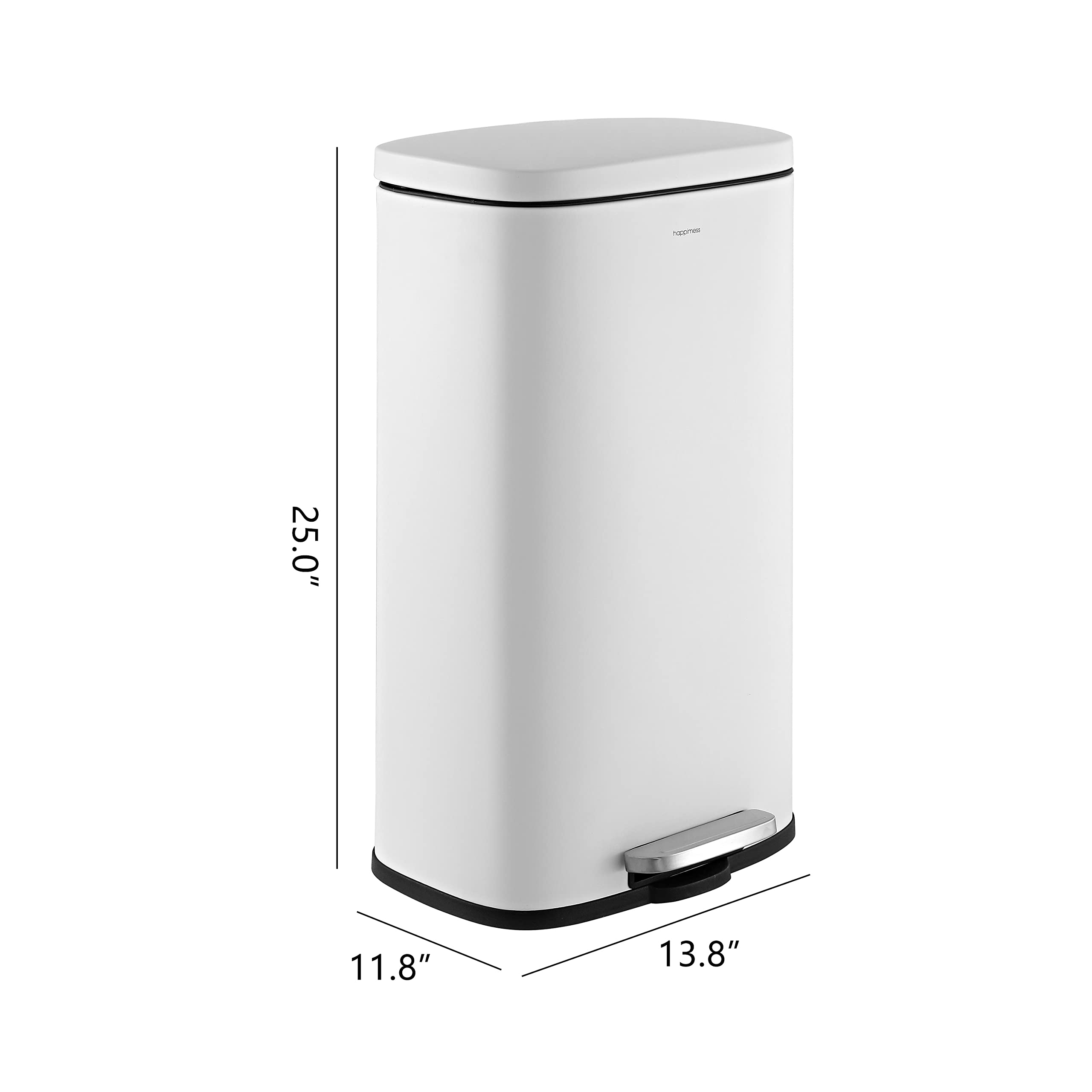 happimess HPM1011B Curtis 8-Gallon Step-Open Trash Can with Soft-Close Lid, Modern, Minimalistic, Fingerprint Proof for Home, Kitchen, Laundry Room, Office, Bedroom, Bathroom, Black