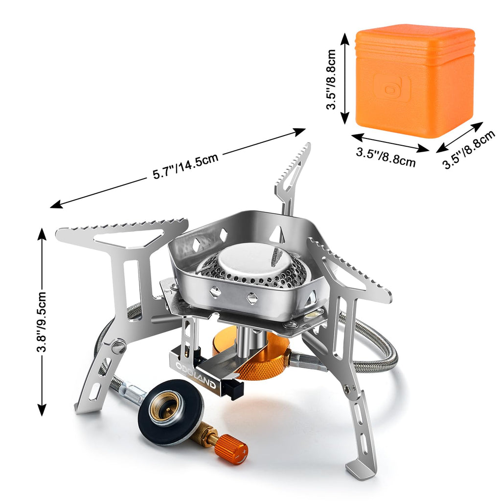 Odoland 3500W/6800W Windproof Camp Stove Camping Gas Stove with Fuel Canister Adapter, Piezo Ignition, Carry Case, Portable Collapsible Stove Burner for Outdoor Backpacking Hiking and Picnic
