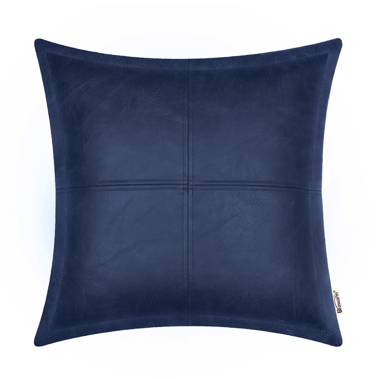 BRAWARM Faux Leather Throw Pillow Covers 16 X 16 Inches, Black Leather Pillow Cover, Hand Stitched Leather Decorative Pillow Cover for Couch Sofa Bed Living Room Home Garden