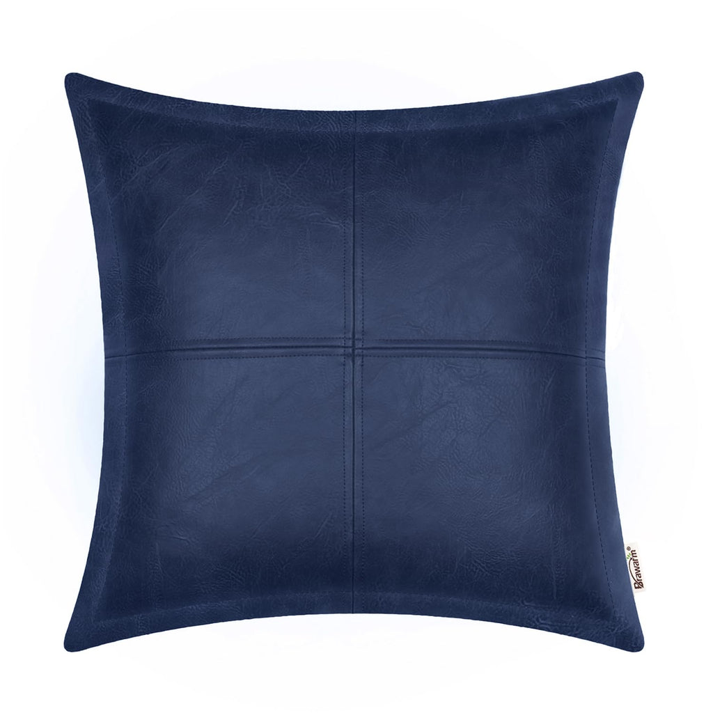 BRAWARM Faux Leather Throw Pillow Covers 16 X 16 Inches, Black Leather Pillow Cover, Hand Stitched Leather Decorative Pillow Cover for Couch Sofa Bed Living Room Home Garden