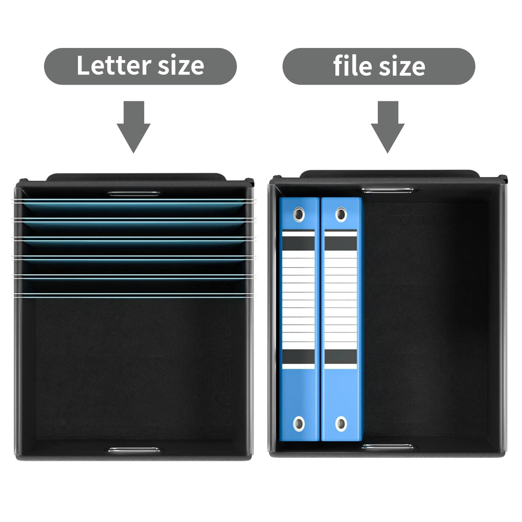File Organizer Box with Lid, Collapsible Faux Leather Hanging File Folder Box Organizer with Plastic Slides, Decorative Home/Office Filing System Boxes for File and Folders Storage