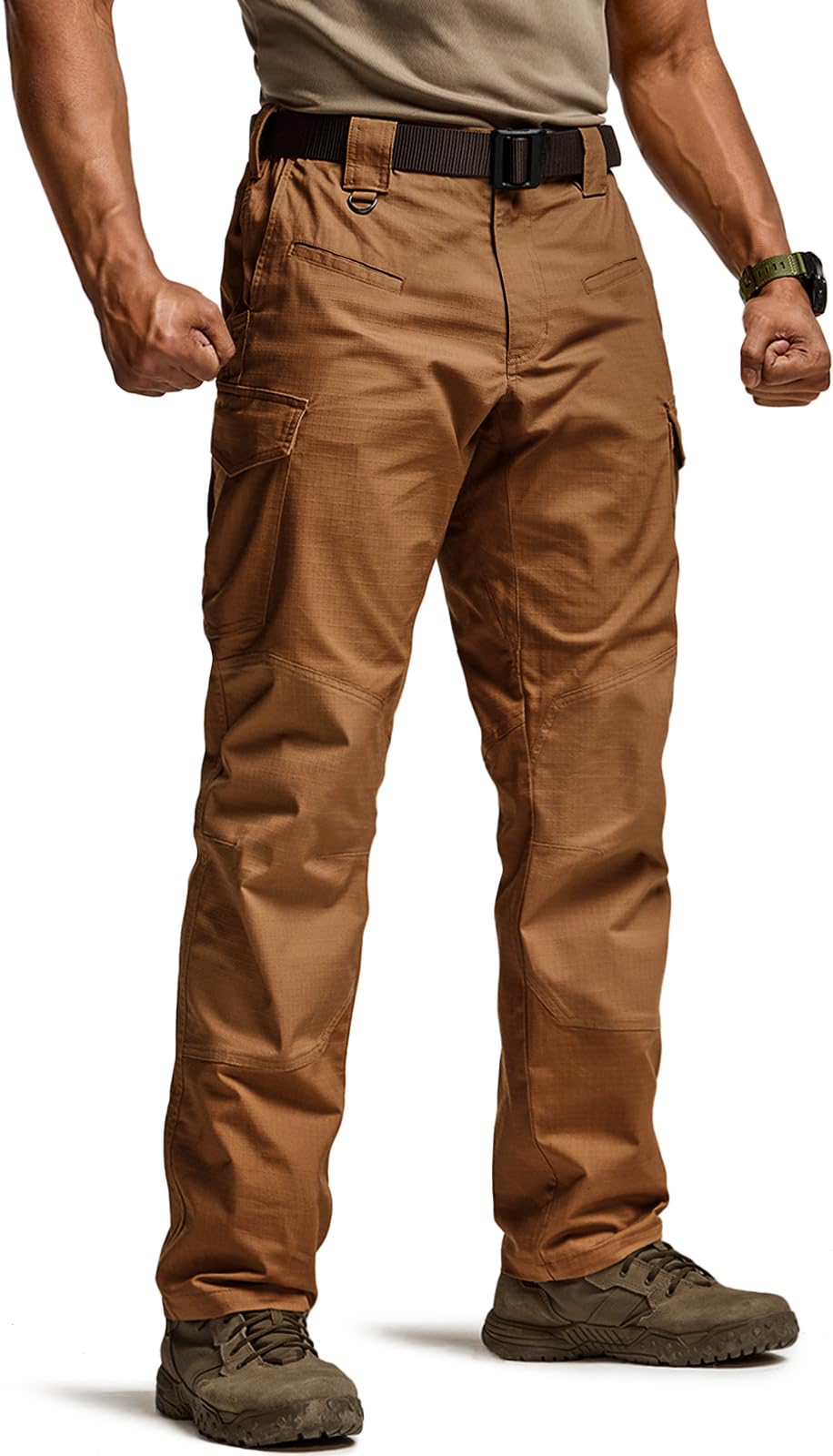 CQR Men's Flex Ripstop Tactical Pants, Water Resistant Stretch Cargo Pants, Lightweight EDC Hiking Work Pants