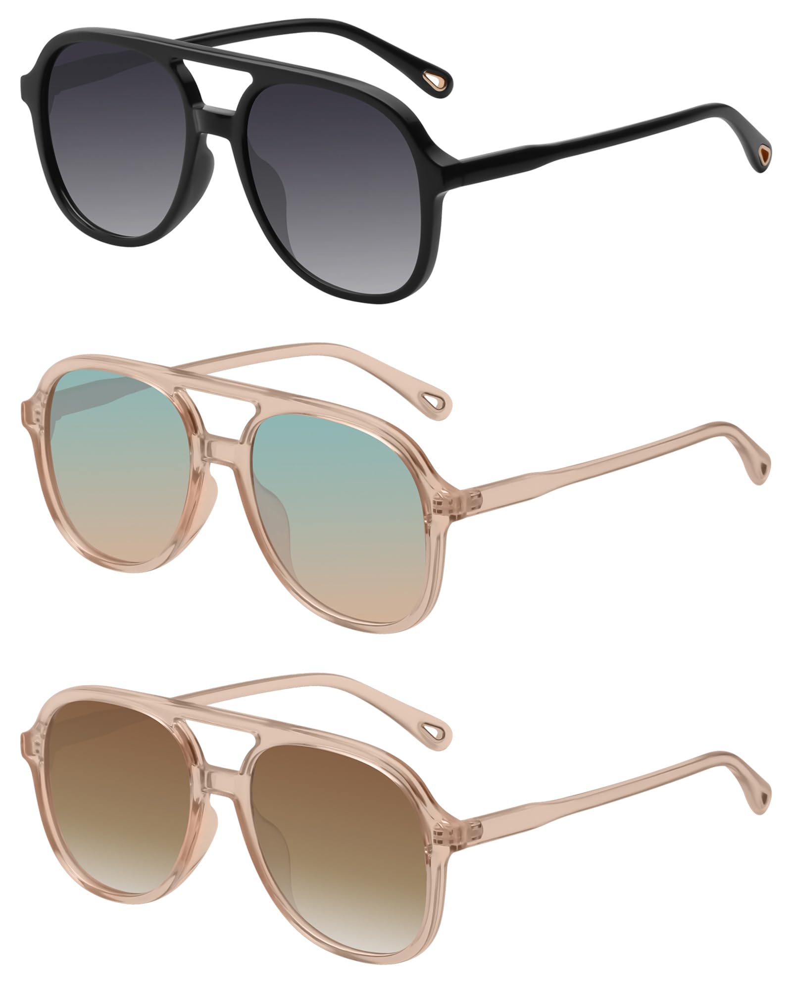 YDAOWKN Retro Square Aviator Sunglasses for Womens Mens Vintage 70s Double Bridge Sun Glasses
