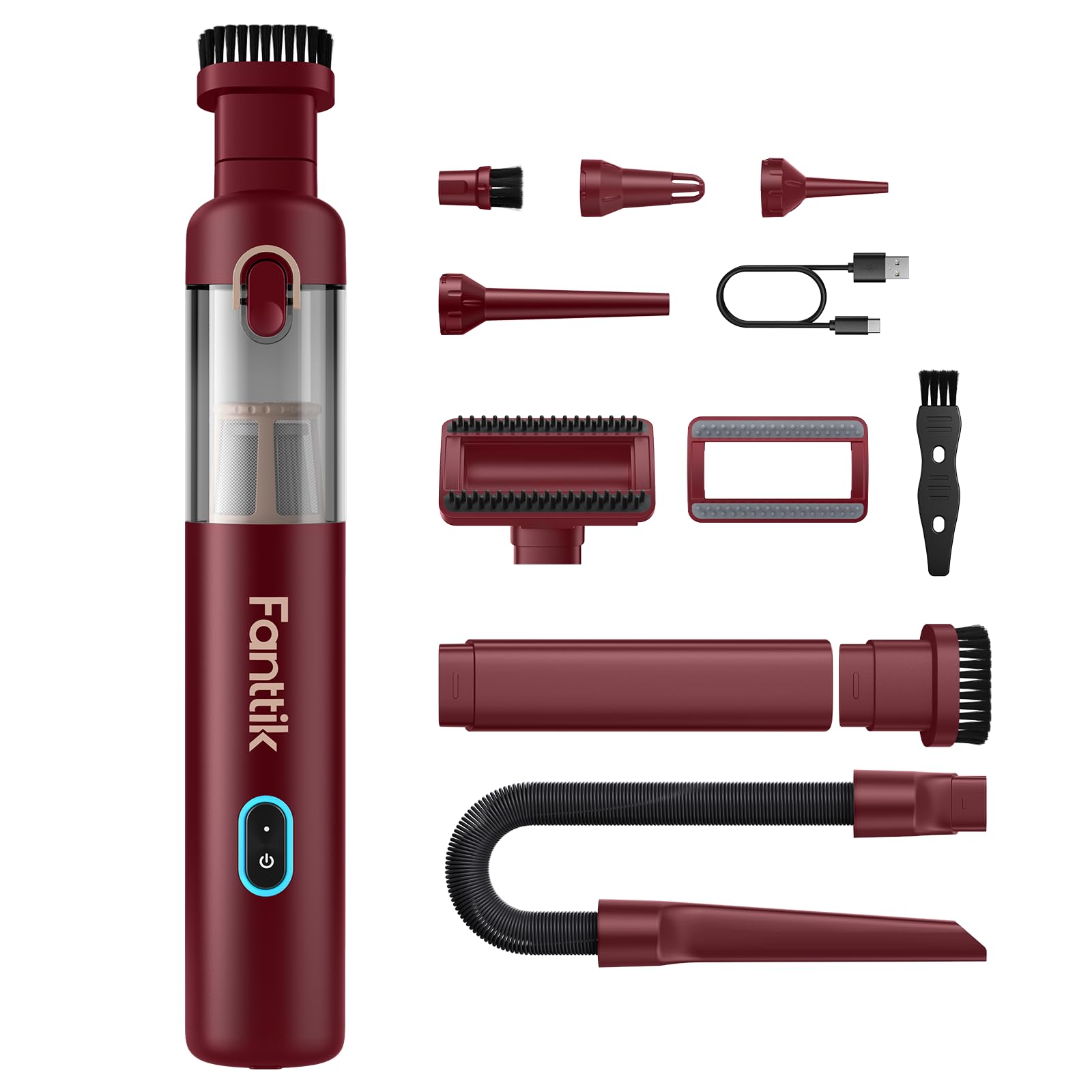 Fanttik Slim V8 APEX Car Vacuum, 4-in-1 Portable Mini Cordless Vacuum with 19000pa Suction Power, Type-C Charge, 2 Suction Modes, Handheld Vacuum for Small Jobs, Car, Office Desk, Keyboards (Black)