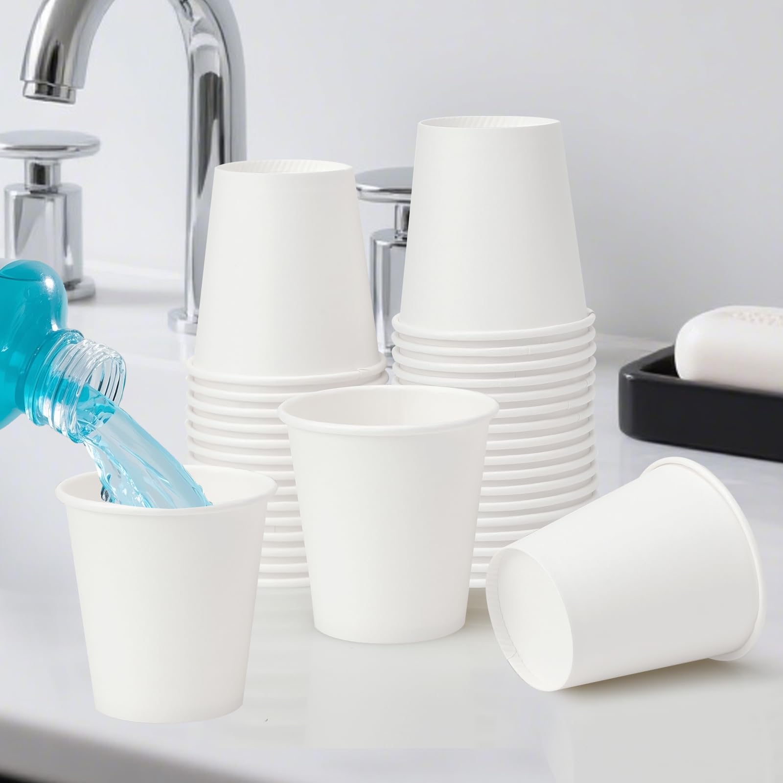 BYSNOW 100 Pack 3 oz Paper Cups, Disposable Bathroom Cups, Small Mouthwash Cups, Mini Paper Cups for Bathroom, White 100Pack