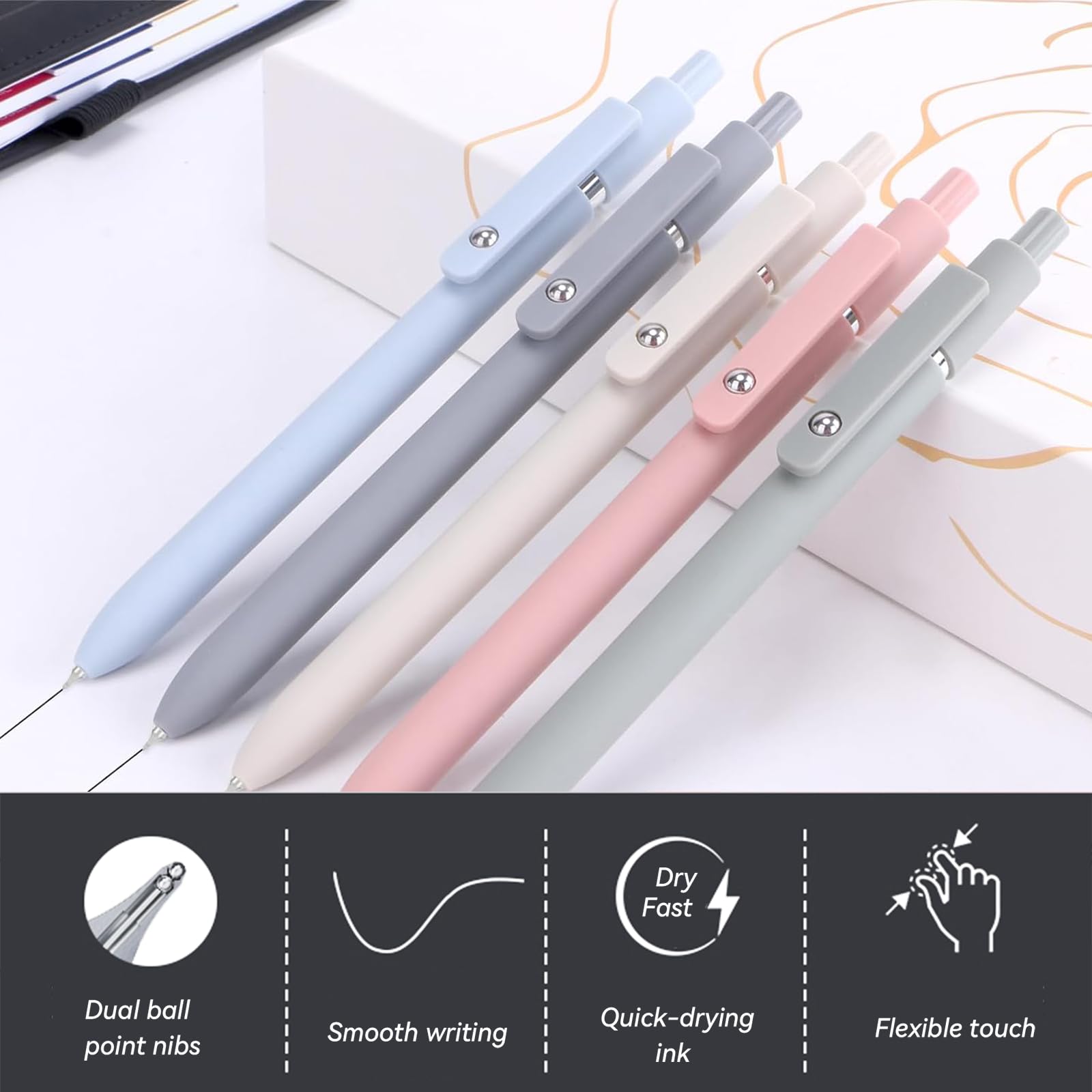 ACEES Gel Pens, 6 Pcs 0.5mm Fine Point Black Ink Pen With Smooth Writing, Office Desk Accessories, School Writing Supplies Gifts for Men Women, Quick Dry Pens For Journaling, Black/Gray/White