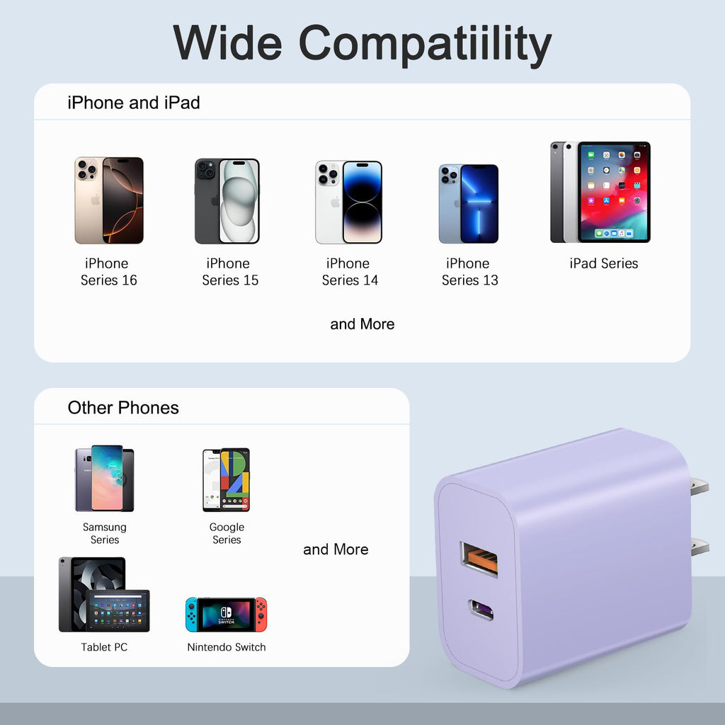 USB C Charger Block Charging Block Type C Charger 20W Wall Chargers 4 Pack for iPhone 16/16 Plus/16 Pro/16 Pro Max/iPhone 15/15 Pro/15 Pro Max/14/13/12 Pro/Samsung//Android(Black)