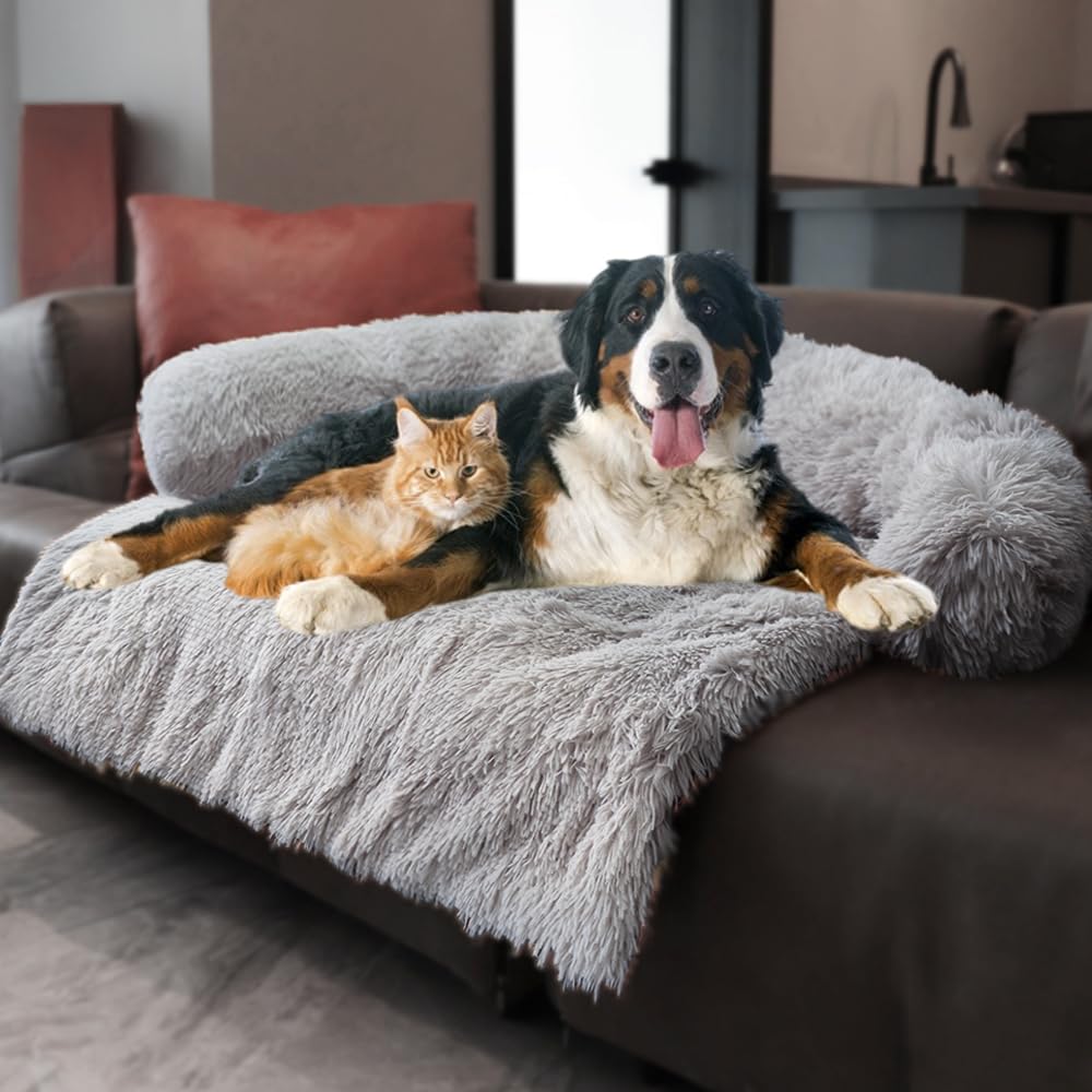 Luxurious Calming Dogs/Cats Bed Mats, Dog Pad Washable Removable Couch Cover, Plush Long Fur Mat for Pets, Waterproof Lining, Perfect for Small, Medium and Large Dogs and Cats (Beige, 31"x23")