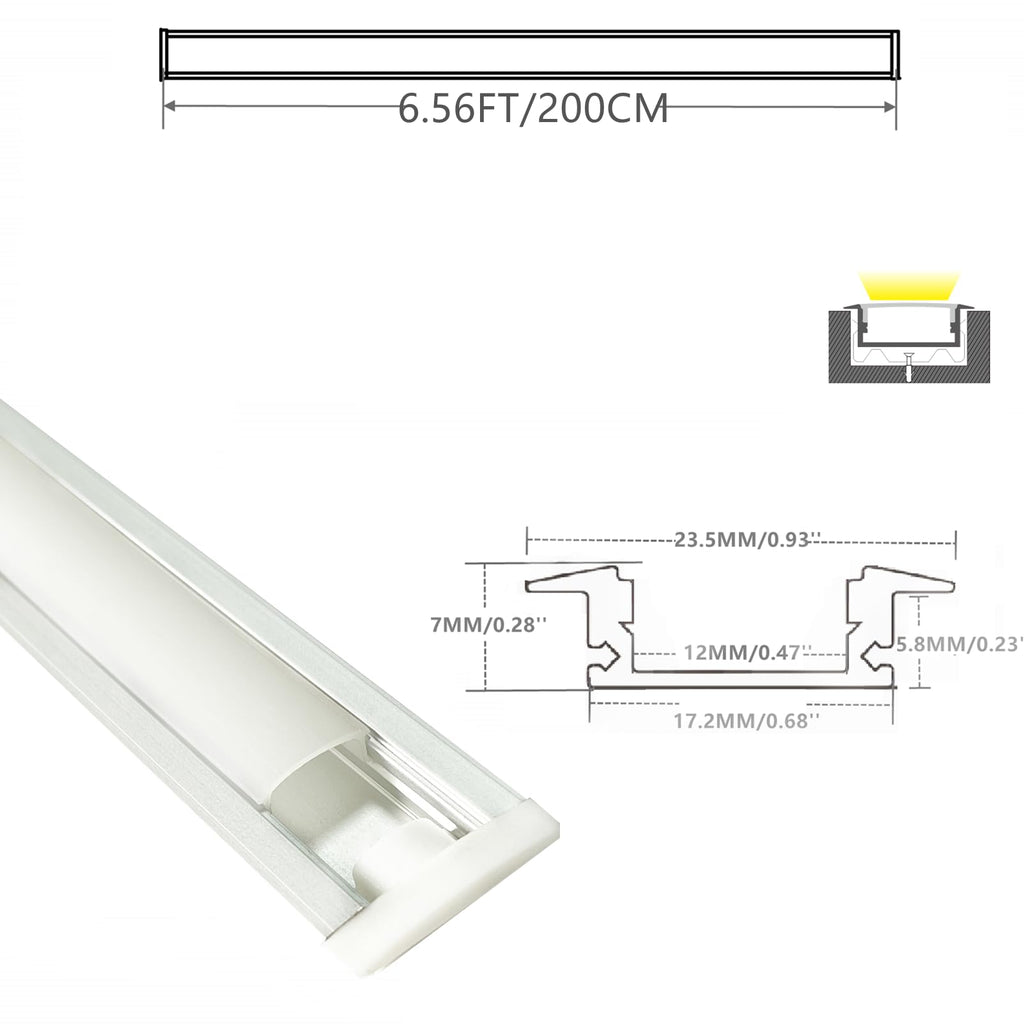 THMOOTHER Recessed LED Strip Channel Diffuser 10-Pack 6.56FT,23.5X7MM LED Tape Aluminum Track with Flange,Flush Mounted Wardrobe Bookcase Wine Cabinet Wooden Furniture Groove Integrated Low Profile
