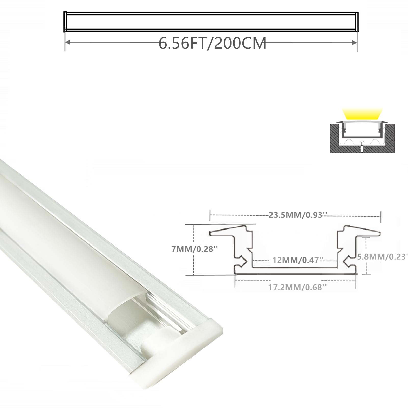 THMOOTHER Recessed LED Strip Channel Diffuser 10-Pack 6.56FT,23.5X7MM LED Tape Aluminum Track with Flange,Flush Mounted Wardrobe Bookcase Wine Cabinet Wooden Furniture Groove Integrated Low Profile