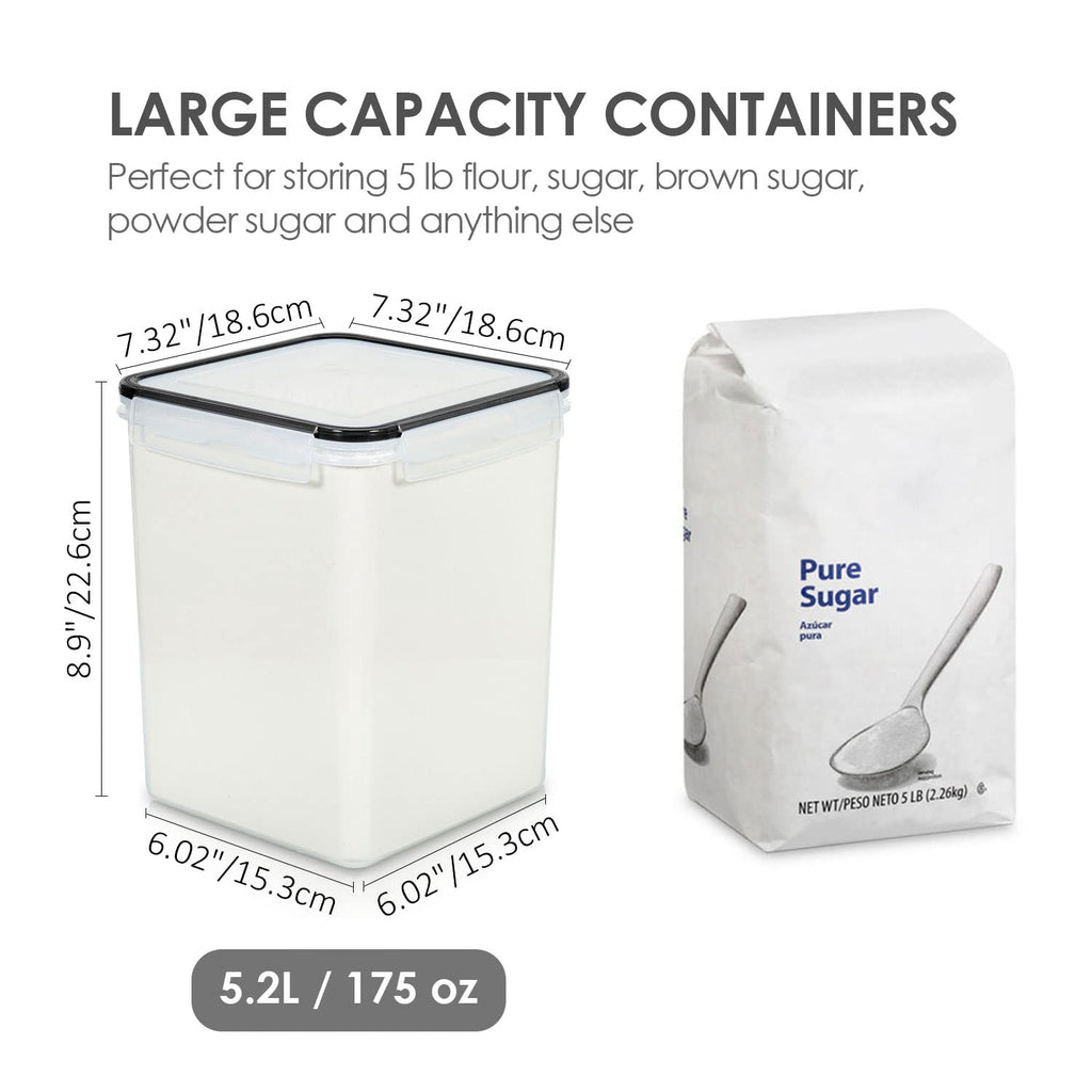 Vtopmart Food Storage Containers 2.5L / 84.5oz, 4 Pieces BPA Free Plastic Airtight Canister for Flour, Sugar, Baking Supplies, with 4 Measuring Cups and 24 Labels, Black