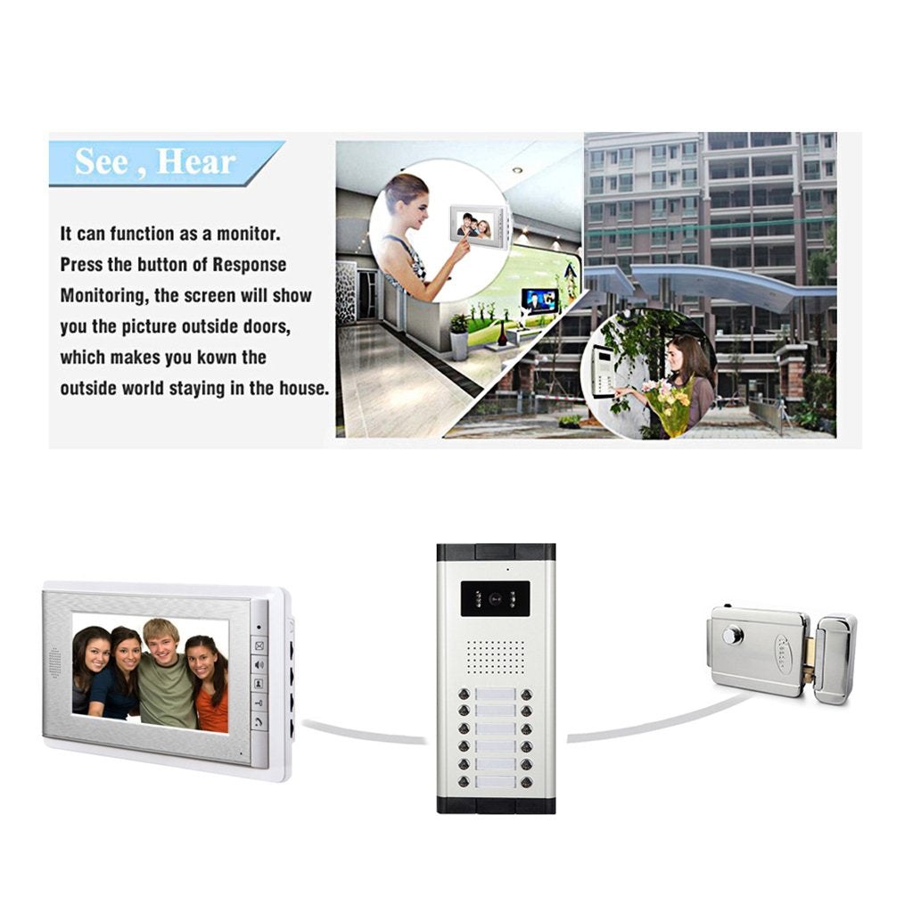 2 Units Apartment Video Intercom System, 7 Inch Monitor Wired Video Doorbell Door Phone Kits, Indoor Outdoor IR Camera, Monitoring, Unlock, 2 Way Intercom for Home Apartment