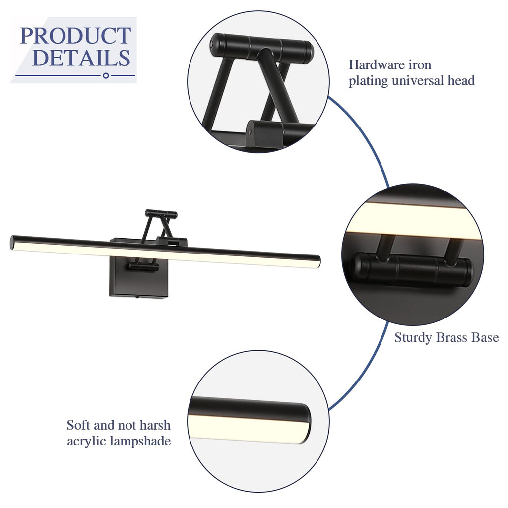 Joossnwell LED Picture Lights for Paintings Dimmable 15.5 Inch Long Hard-Wired Picture Frame Lights Brass Gallery Wall Light with Adjustable Swing Arm Art Display Lamps 7W 3000K Warm White