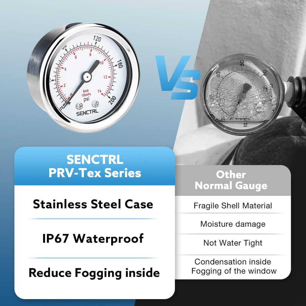 SENCTRL 30inHg Vacuum Pressure Gauge, 2" Dial, 1/8 NPT Lower Mount, Waterproof, Stainless Steel Case, for Tube Tester, HVAC, Pneumatic Air Compressor, Hand Pump, Valve Test