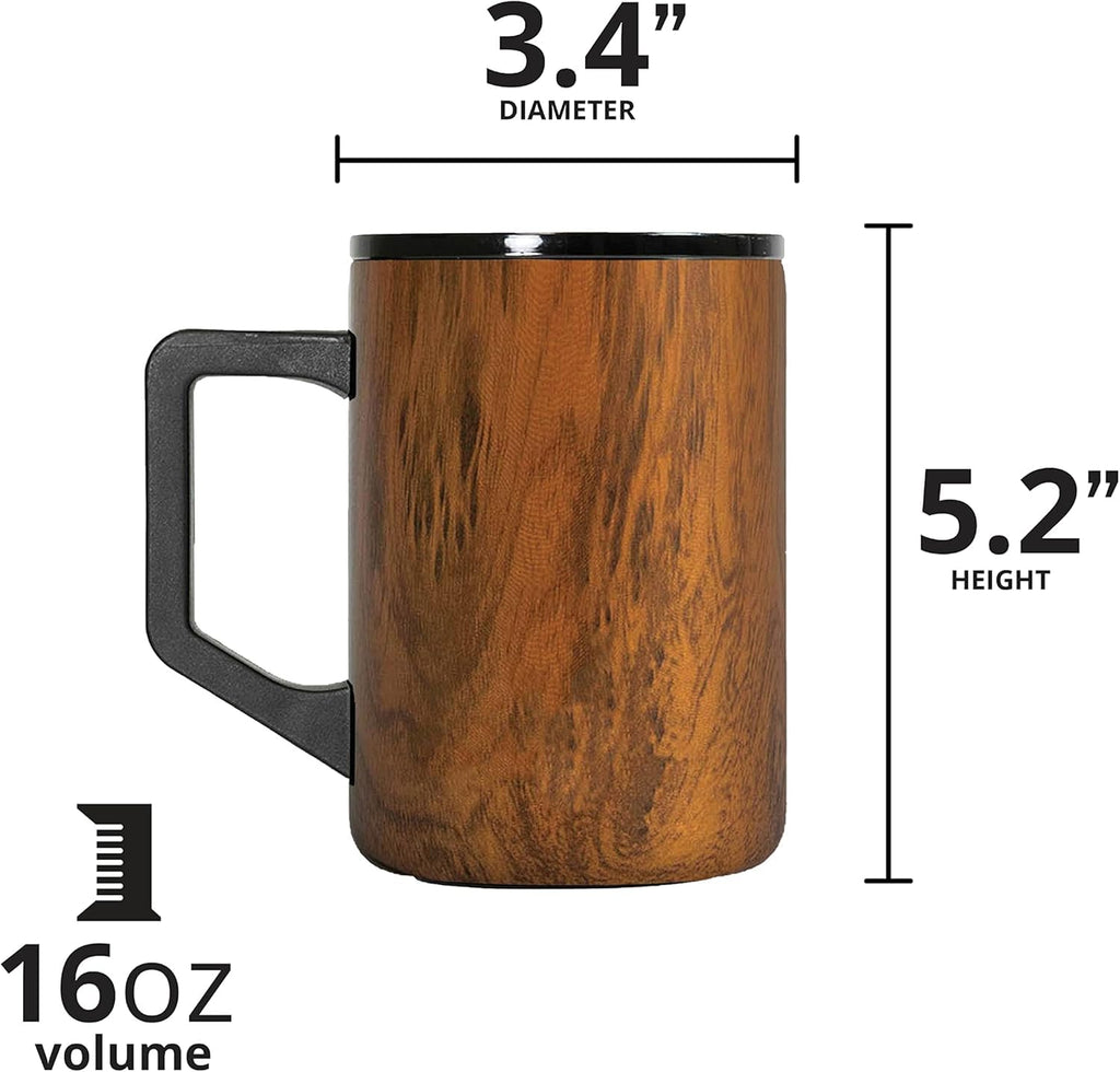 Elemental Insulated Coffee Mug - Triple-Wall Stainless Steel Summit Travel Cup for Hot and Cold Drinks - Thermal Coffee Mug with Lid and Handle for Camping, Office & Travel 12oz - Black