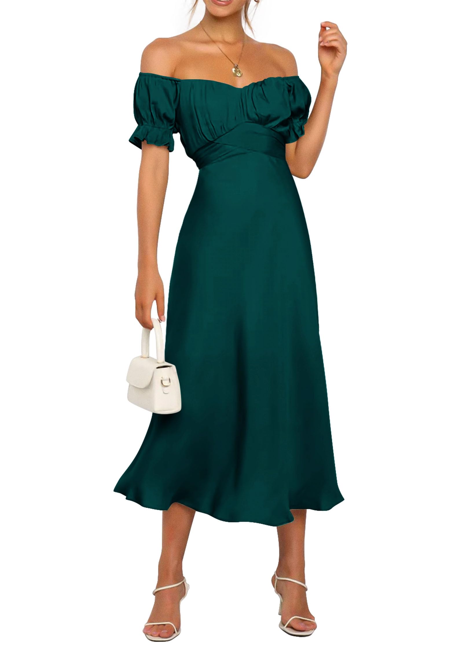 KIRUNDO Women's 2026 Spring Summer Satin Wedding Guest Midi Dress Off The Shoulder Wrap Party Cocktail Formal Prom Dresses