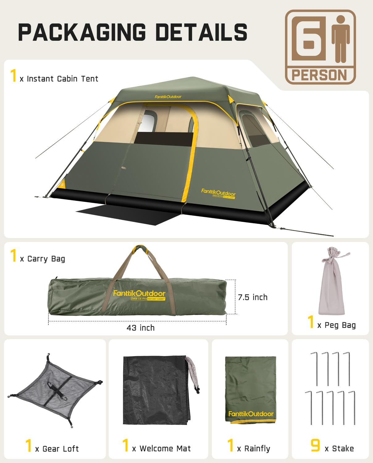 FanttikOutdoor Camping Tent 4/6/8/10 Person Instant Cabin Tent Setup in 60 Seconds with Rainfly & Windproof Portable with Carry Bag for Family Camping & Hiking, Upgraded Ventilation, Navy Blue