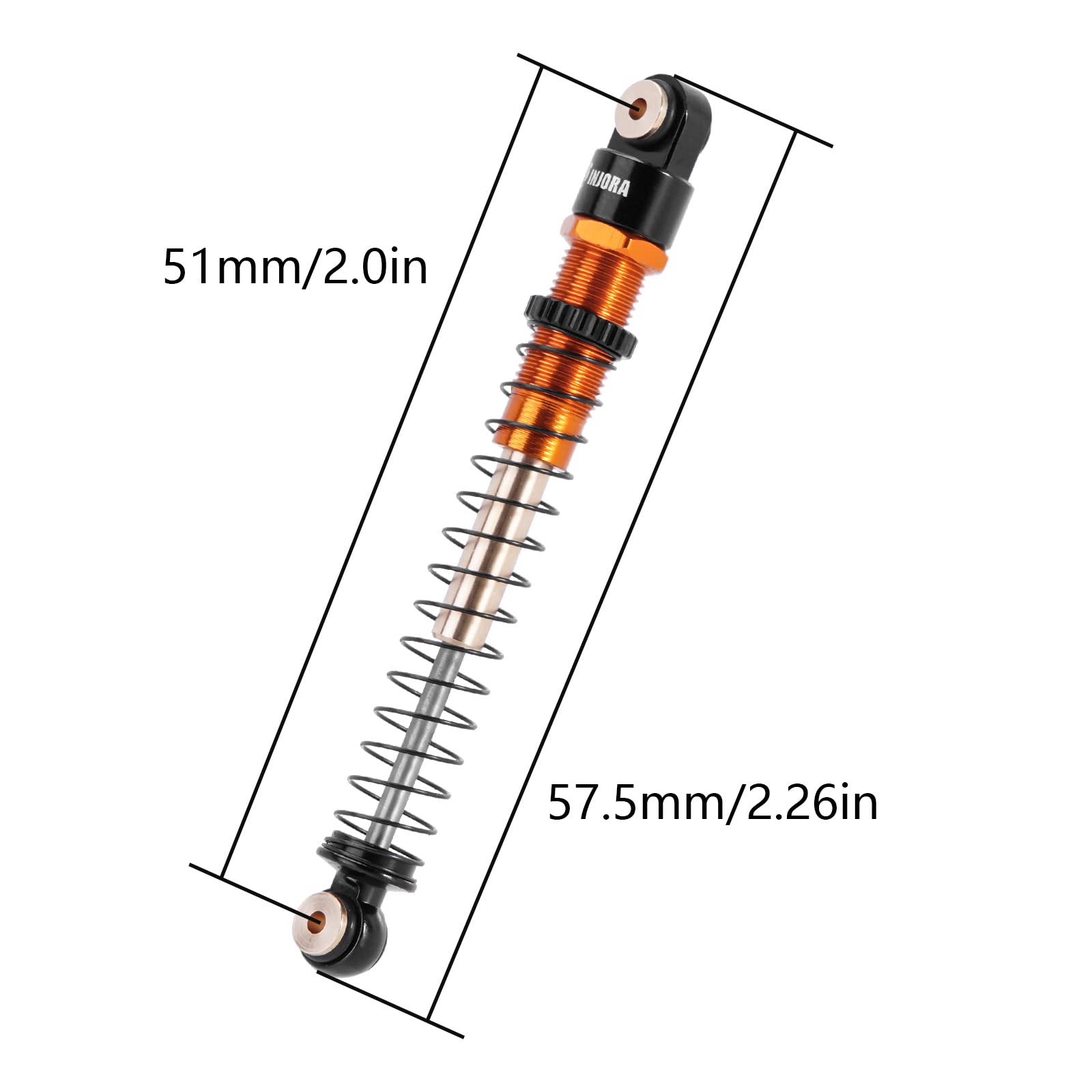 INJORA 51mm Shocks-Long Travel Threaded Double Barrel Damper for Axial AX24 SCX24 Upgrade 1/24 RC Crawler（Gold）