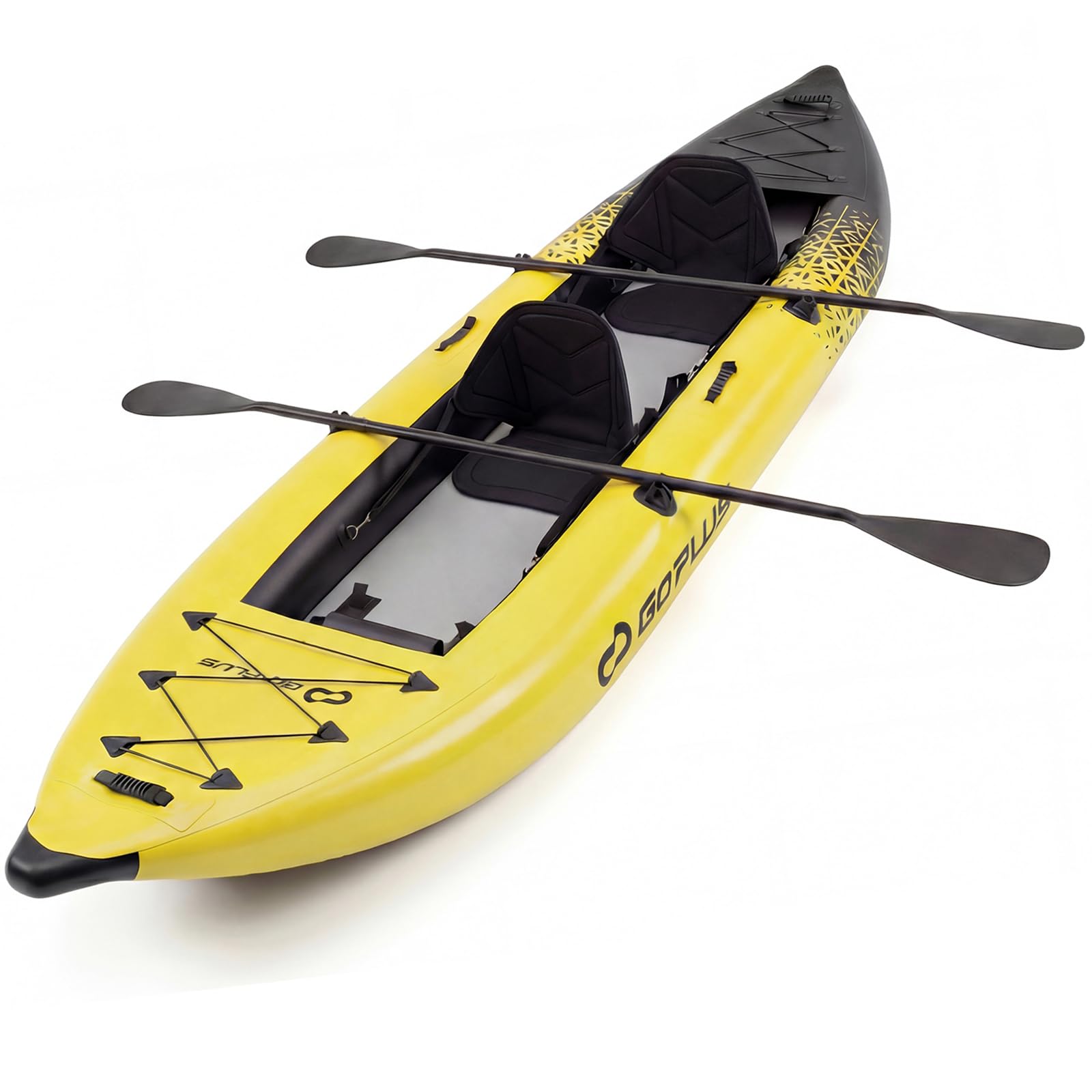Goplus Tandem Inflatable Kayak, 12.5FT 2-Person Kayak for Adults w/507 LBS Weight Capacity, 2 Aluminium Oars, Padded Seat, 2 Fins, Hand Pump, Carry Bag, Repair Kit, Portable Touring Kayaks