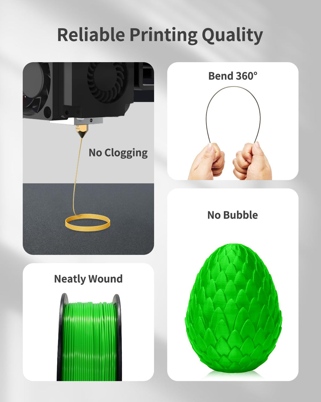 PLA Filament 1.75mm, 3D Printer Filament 1kg Spool (2.2lbs), Neatly Wound, +/- 0.02mm Precision, No Clog/Bubble, Excellent Layer Adhesion, Fits Most FDM Printers, Apple Green