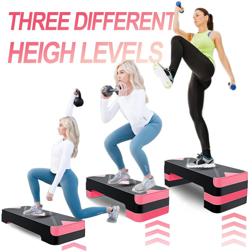 Aerobic Exercise Step, Adjustable Aerobic Stepper for Exercise, Workout Step Platform, Step Up Box, 26.5" Step Deck with 4” 6” 8” Adjustable Height Risers, Women Home Gym Fitness