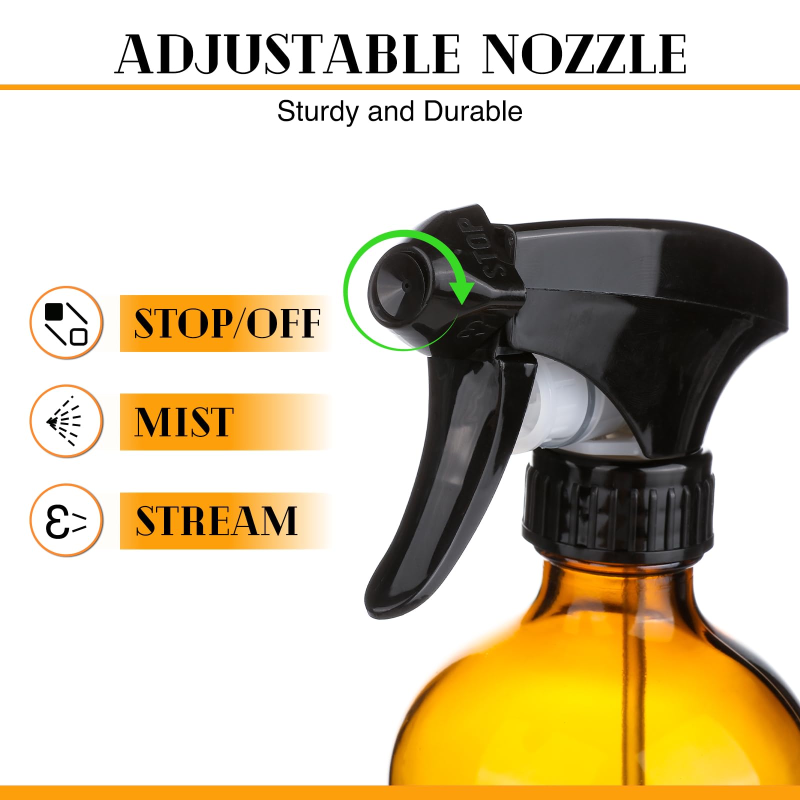 ZENOWICK 2 Pack/16 Oz Glass Spray Bottles, Refillable Empty Containers with Silicone Sleeve, Upgraded Adjustable Nozzle Spray Bottle Sets for Cleaning, Essential Oils, Hair (Amber)