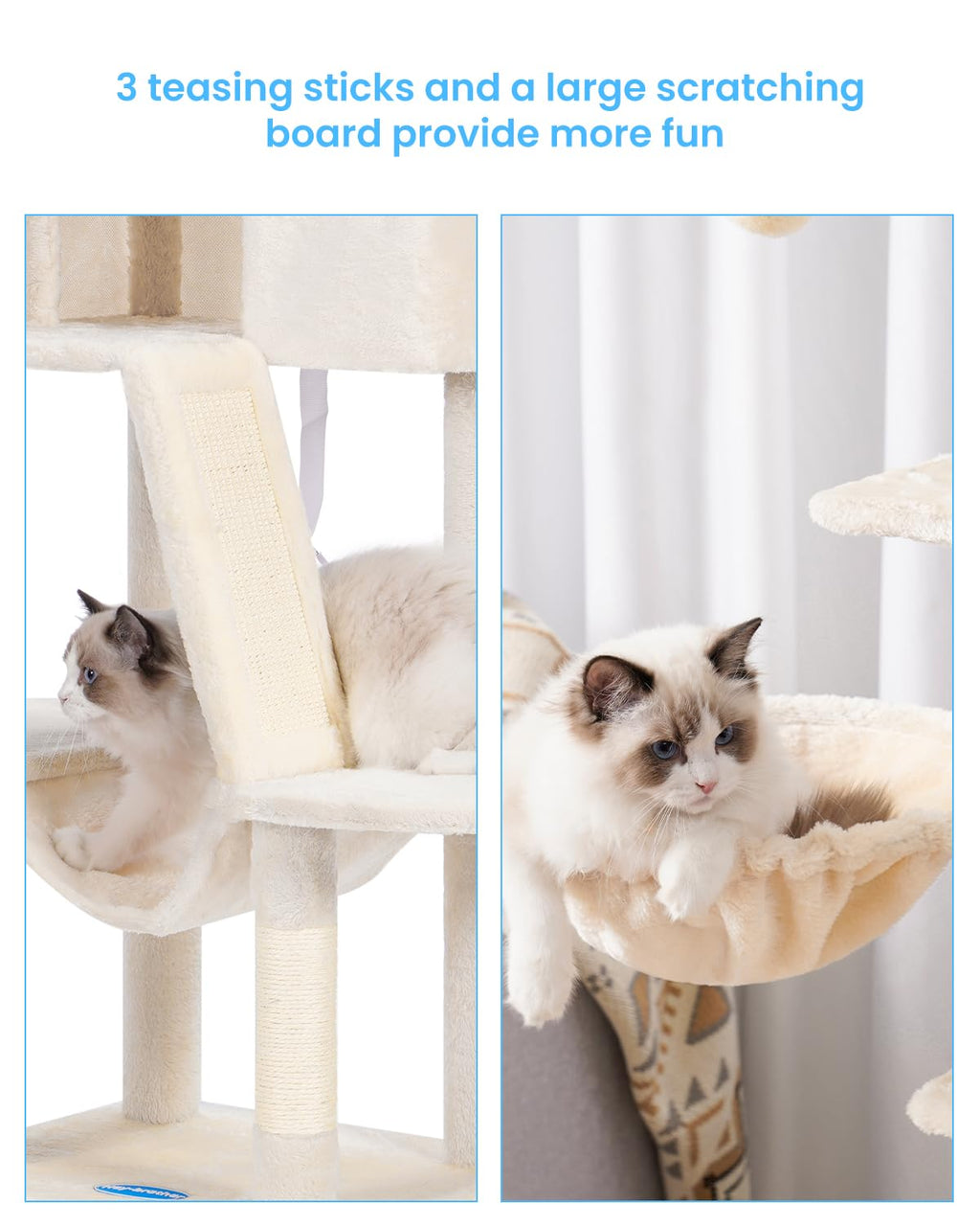 Hey-brother Cat Tree, 53 inch Cat Tower for Indoor Cats, Cat House with Padded Platform Bed, Toy Balls, Large Cozy Condo, Hammocks and Sisal Scratching Posts, Beige MPJ019-SM