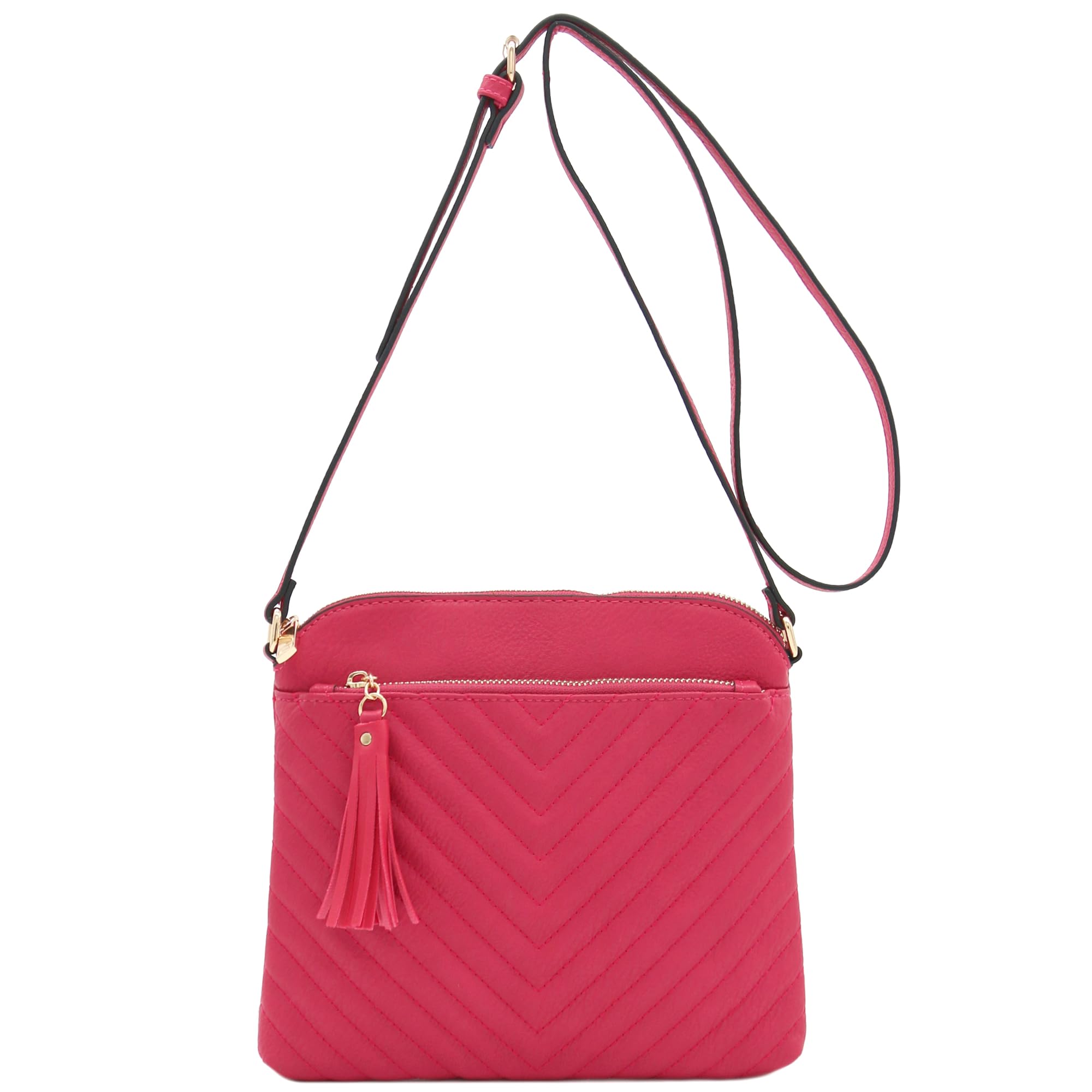 FashionPuzzle Chevron Quilted Medium Crossbody Bag with Tassel Accent
